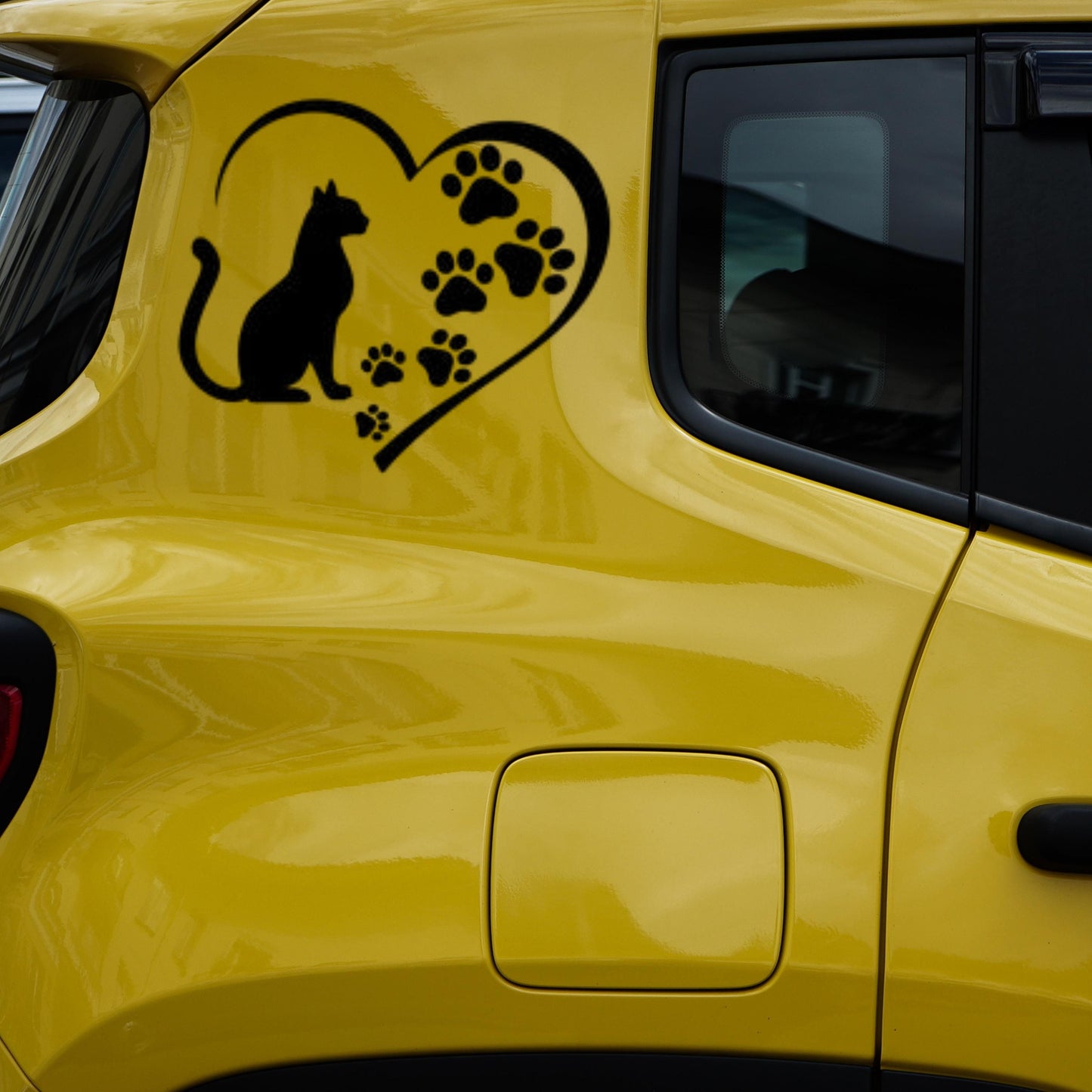 Cat in Heart with Paw Prints Vinyl Decal - Feline Decal, Decal for Car Windows, Trucks, Laptop, Mugs, Notebook, Phones, Tumblers, Kindle