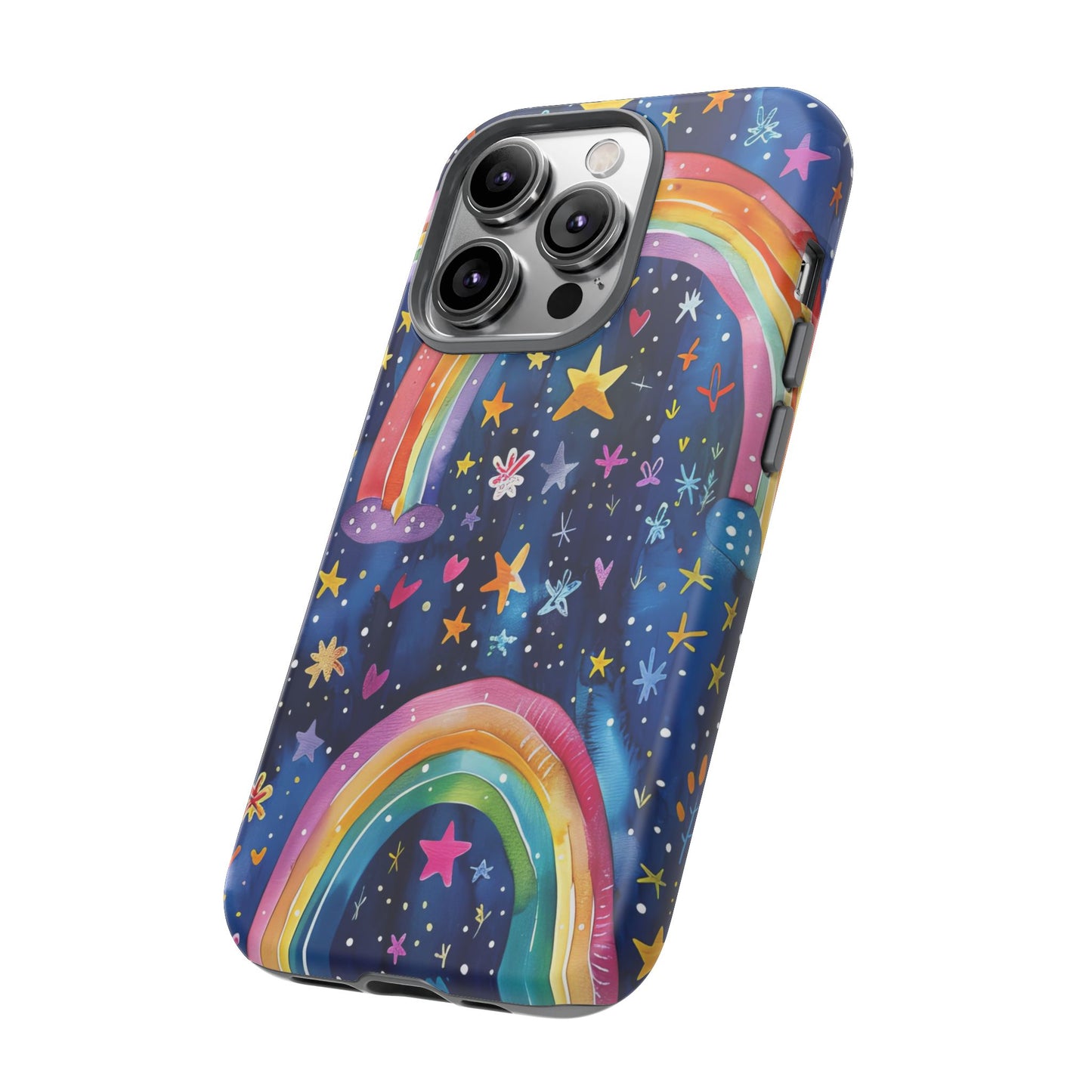 Colorful Rainbow Dreams - Psychedelic Stars Tough Phone Case for iPhone 16, 15, 14, 13, & 12 - Durable Protection