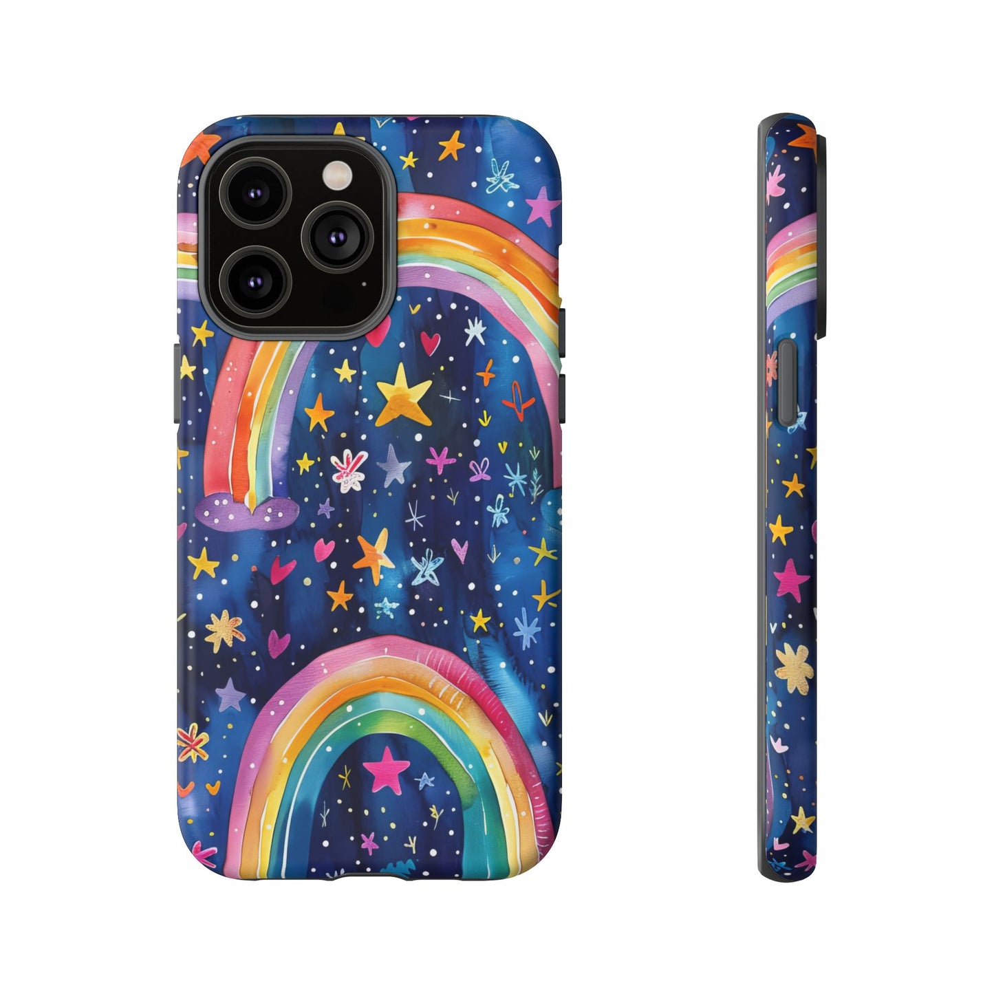 Colorful Rainbow Dreams - Psychedelic Stars Tough Phone Case for iPhone 16, 15, 14, 13, & 12 - Durable Protection