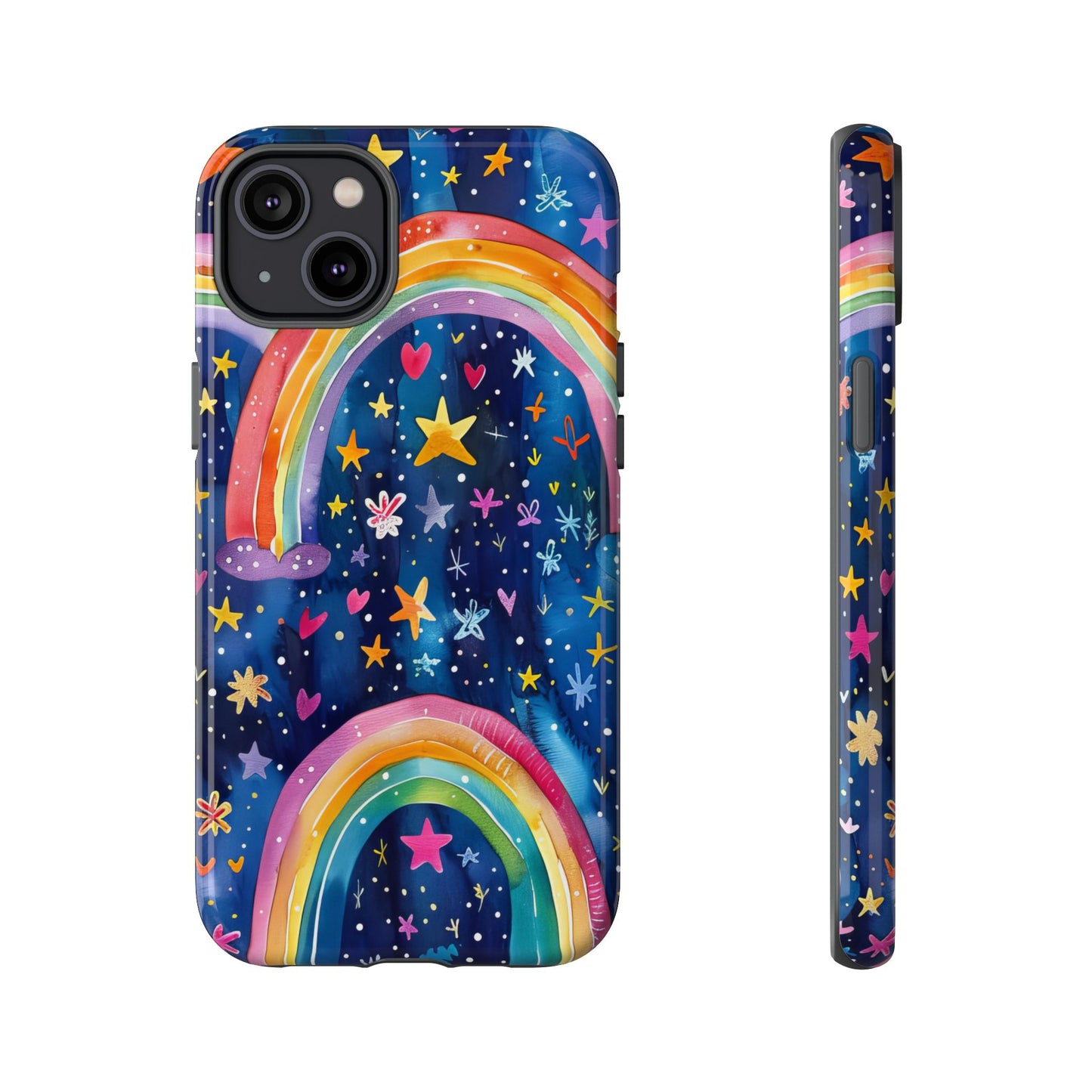 Colorful Rainbow Dreams - Psychedelic Stars Tough Phone Case for iPhone 16, 15, 14, 13, & 12 - Durable Protection