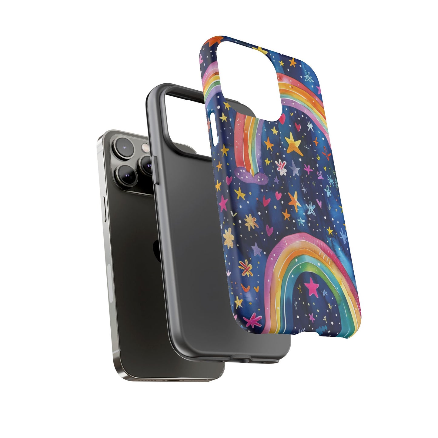Colorful Rainbow Dreams - Psychedelic Stars Tough Phone Case for iPhone 16, 15, 14, 13, & 12 - Durable Protection