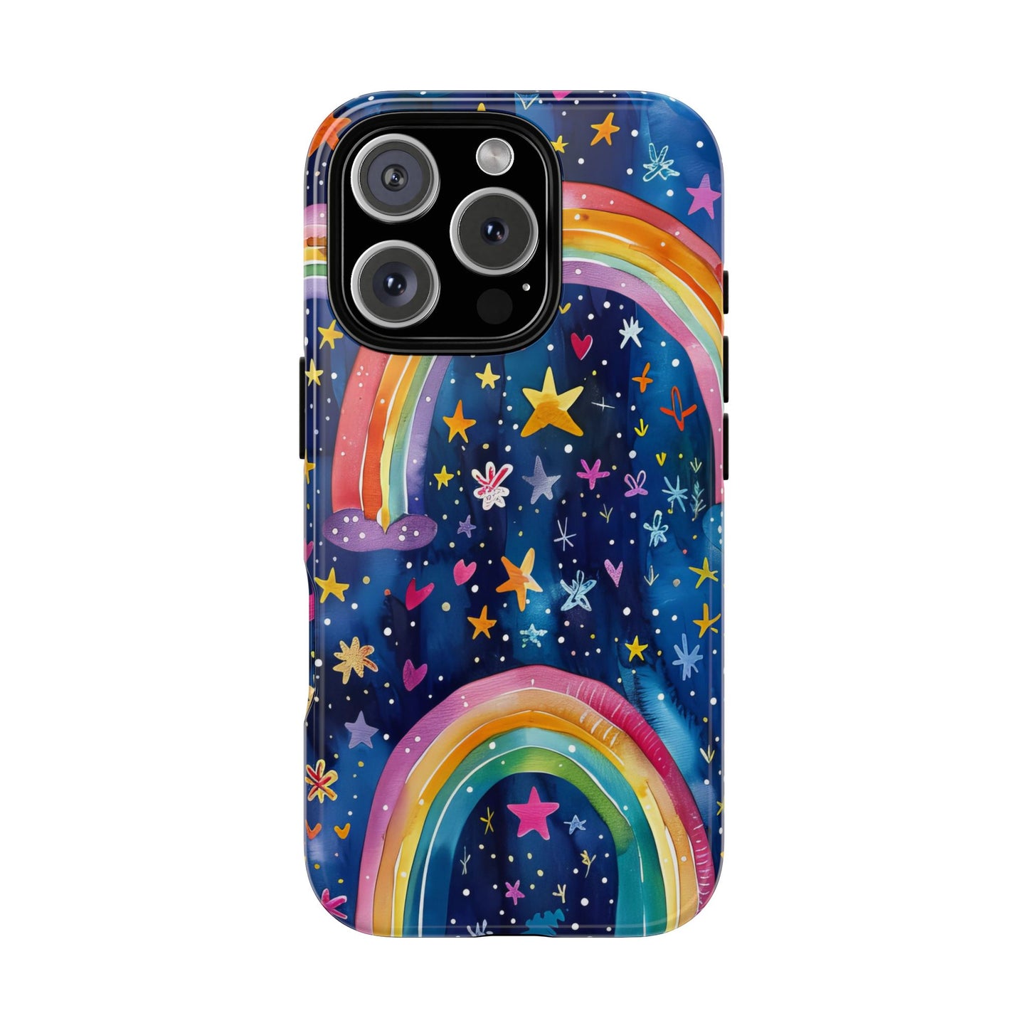 Colorful Rainbow Dreams - Psychedelic Stars Tough Phone Case for iPhone 16, 15, 14, 13, & 12 - Durable Protection