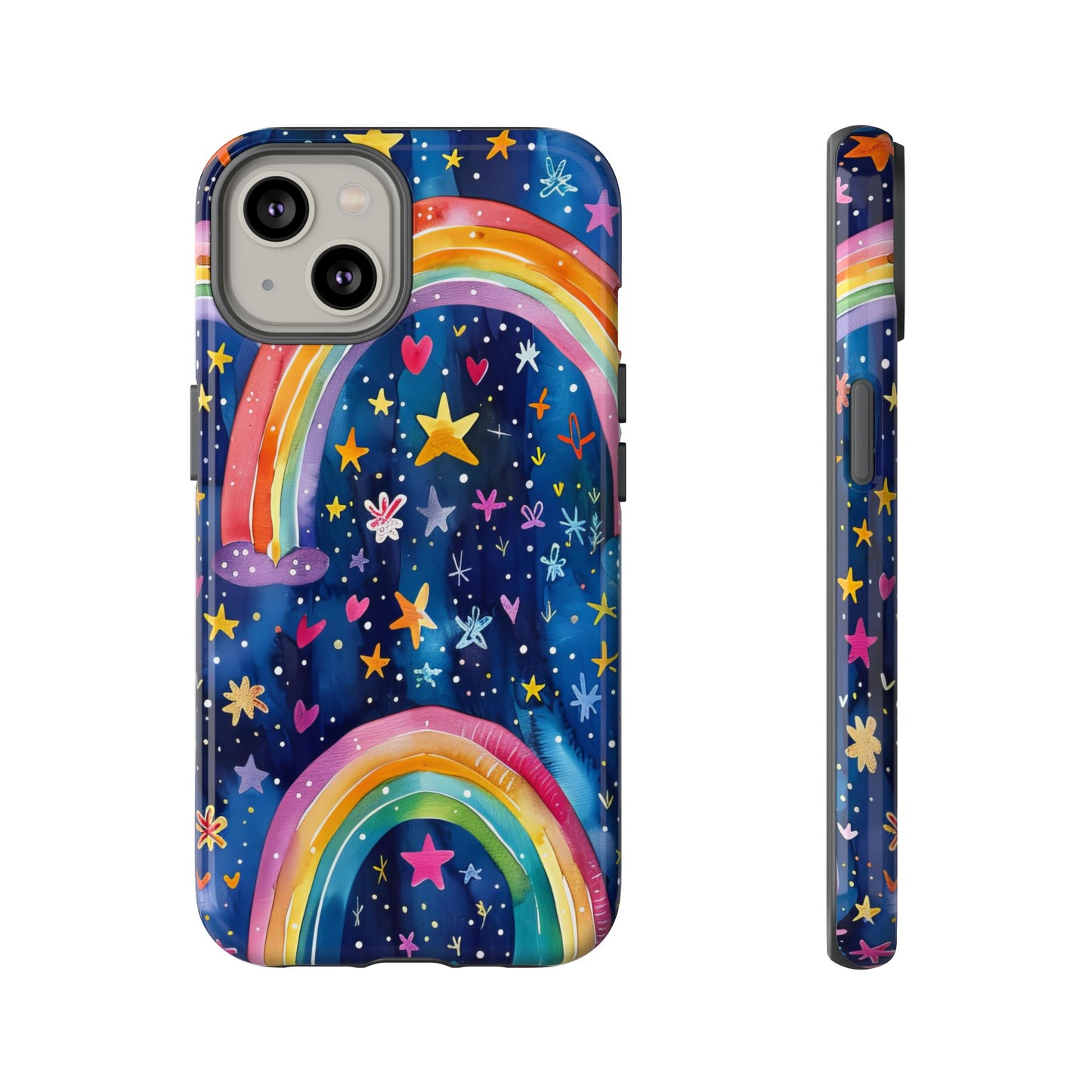 Colorful Rainbow Dreams - Psychedelic Stars Tough Phone Case for iPhone 16, 15, 14, 13, & 12 - Durable Protection