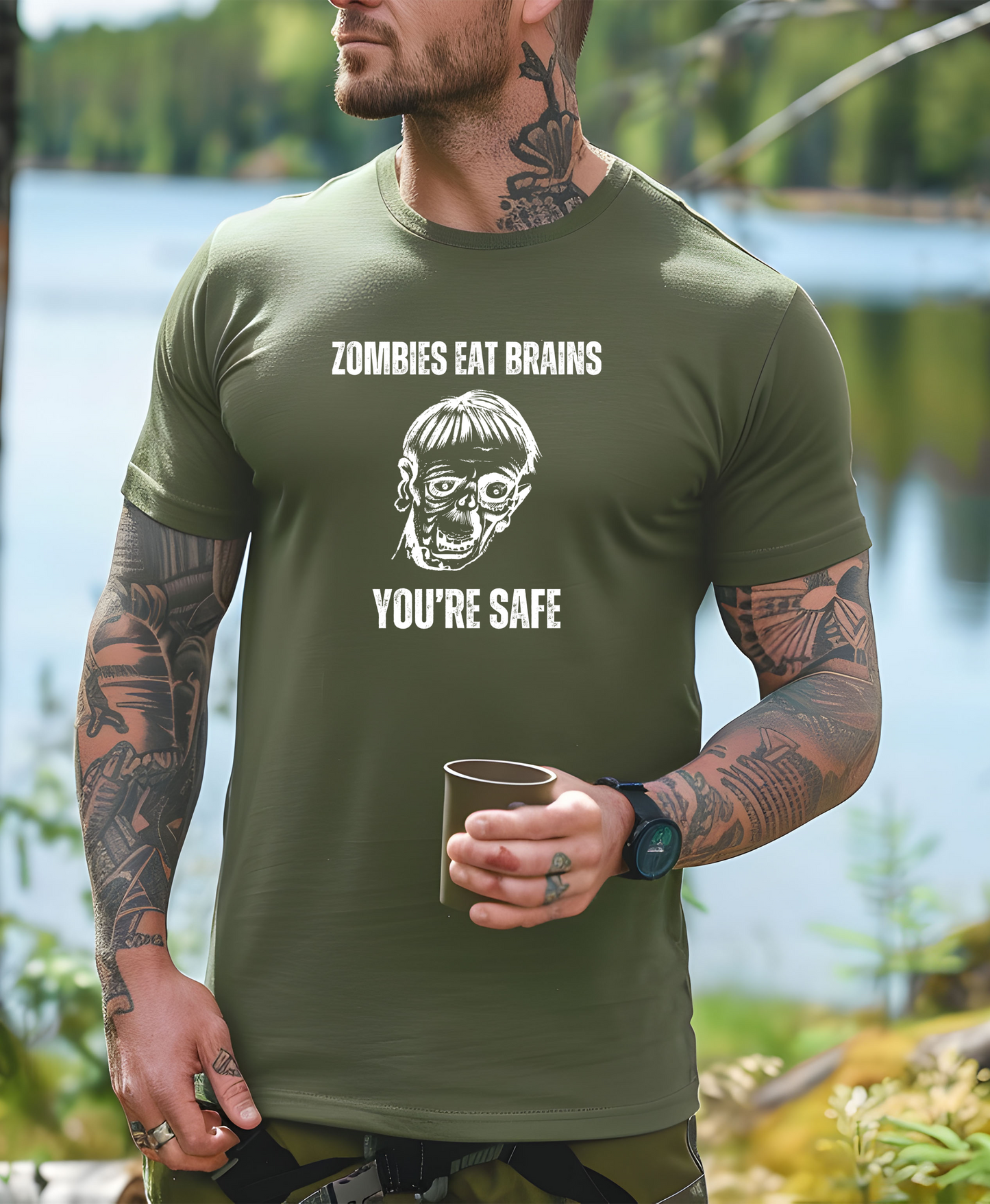 Zombies Eat Brains, You're Safe Sarcastic Halloween Tee, Funny Unisex T-Shirt