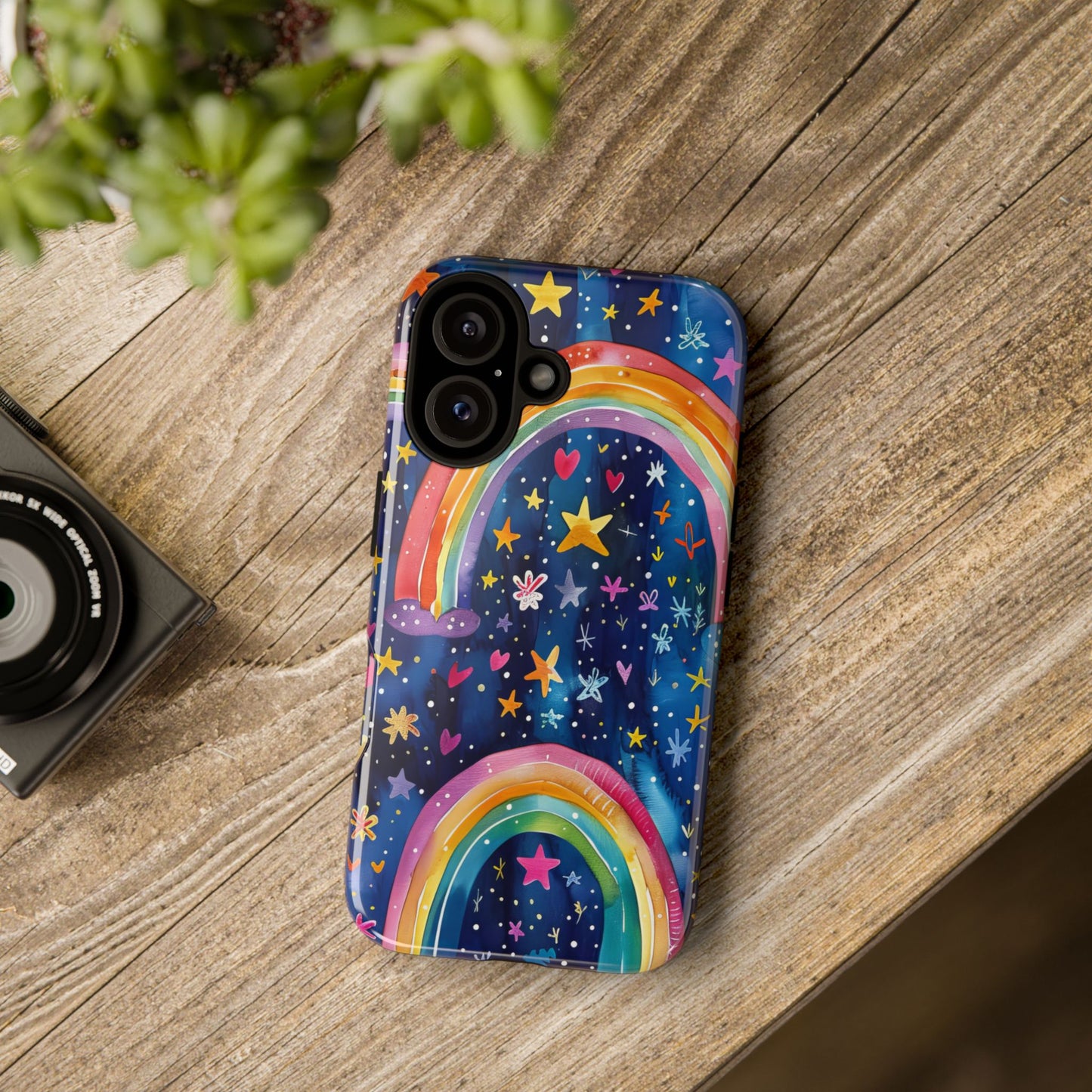 Colorful Rainbow Dreams - Psychedelic Stars Tough Phone Case for iPhone 16, 15, 14, 13, & 12 - Durable Protection