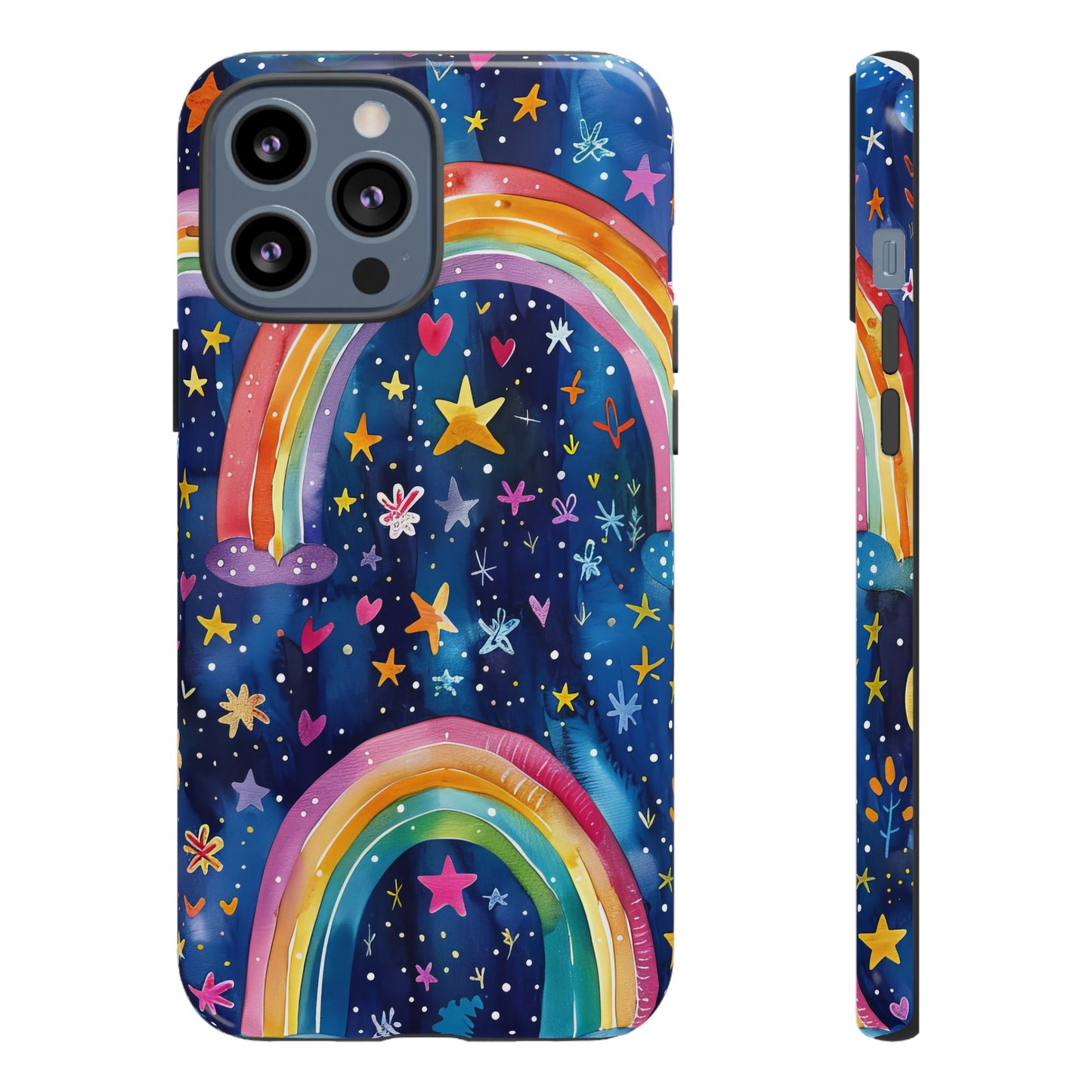 Colorful Rainbow Dreams - Psychedelic Stars Tough Phone Case for iPhone 16, 15, 14, 13, & 12 - Durable Protection