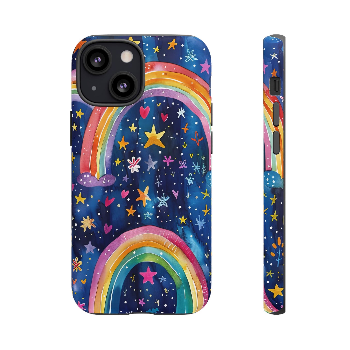 Colorful Rainbow Dreams - Psychedelic Stars Tough Phone Case for iPhone 16, 15, 14, 13, & 12 - Durable Protection