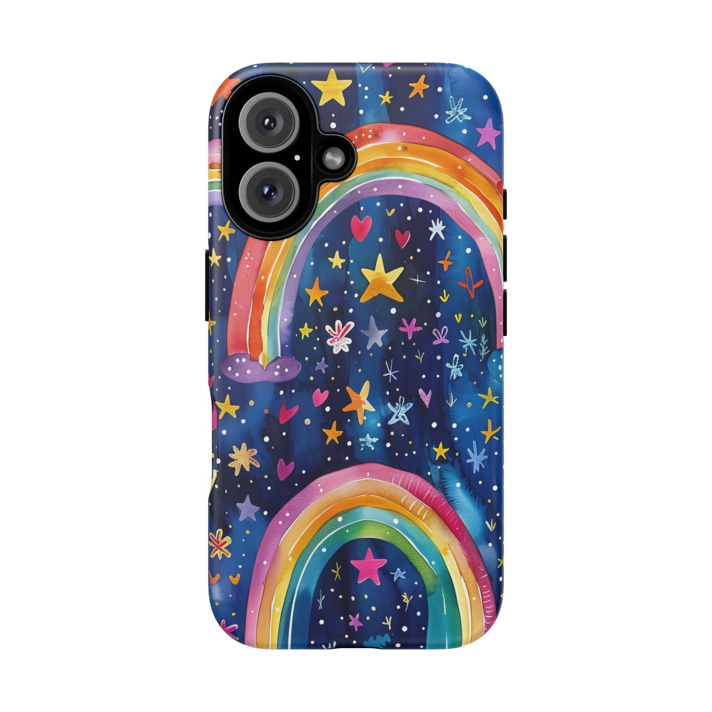 Colorful Rainbow Dreams - Psychedelic Stars Tough Phone Case for iPhone 16, 15, 14, 13, & 12 - Durable Protection