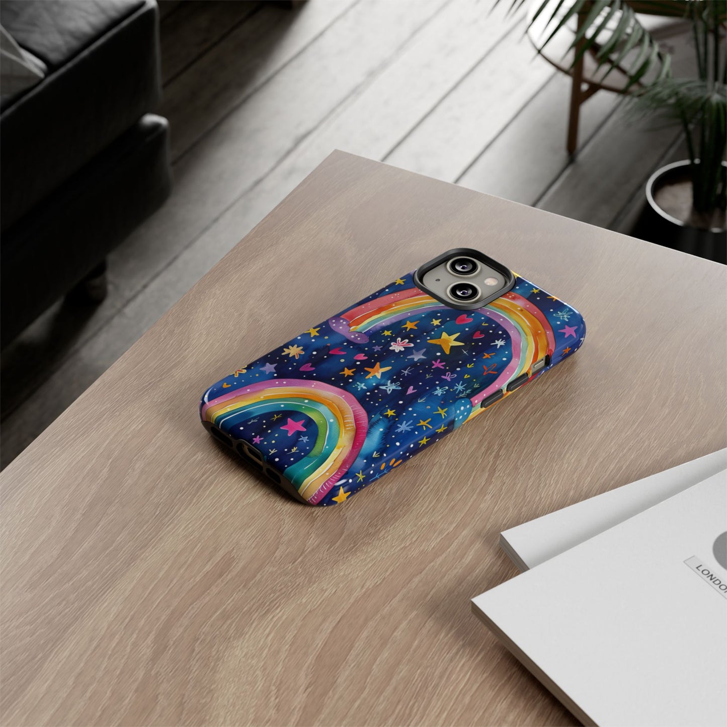 Colorful Rainbow Dreams - Psychedelic Stars Tough Phone Case for iPhone 16, 15, 14, 13, & 12 - Durable Protection
