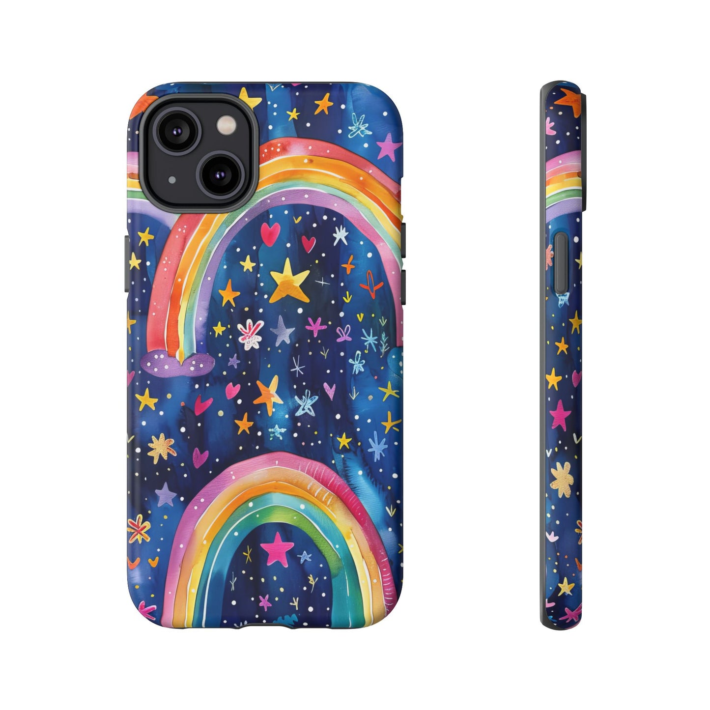 Colorful Rainbow Dreams - Psychedelic Stars Tough Phone Case for iPhone 16, 15, 14, 13, & 12 - Durable Protection