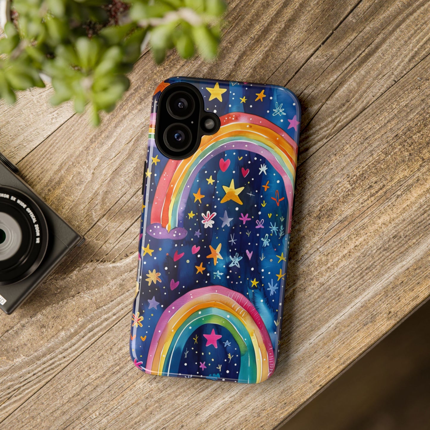 Colorful Rainbow Dreams - Psychedelic Stars Tough Phone Case for iPhone 16, 15, 14, 13, & 12 - Durable Protection