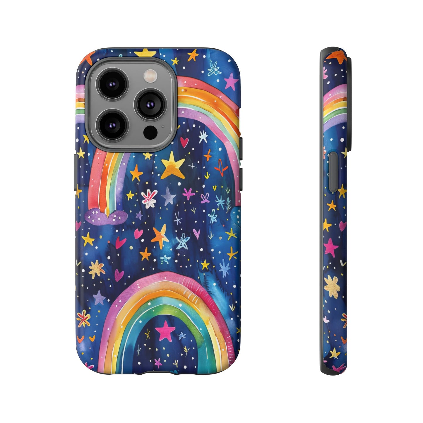 Colorful Rainbow Dreams - Psychedelic Stars Tough Phone Case for iPhone 16, 15, 14, 13, & 12 - Durable Protection
