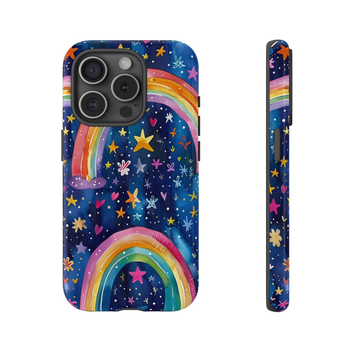 Colorful Rainbow Dreams - Psychedelic Stars Tough Phone Case for iPhone 16, 15, 14, 13, & 12 - Durable Protection