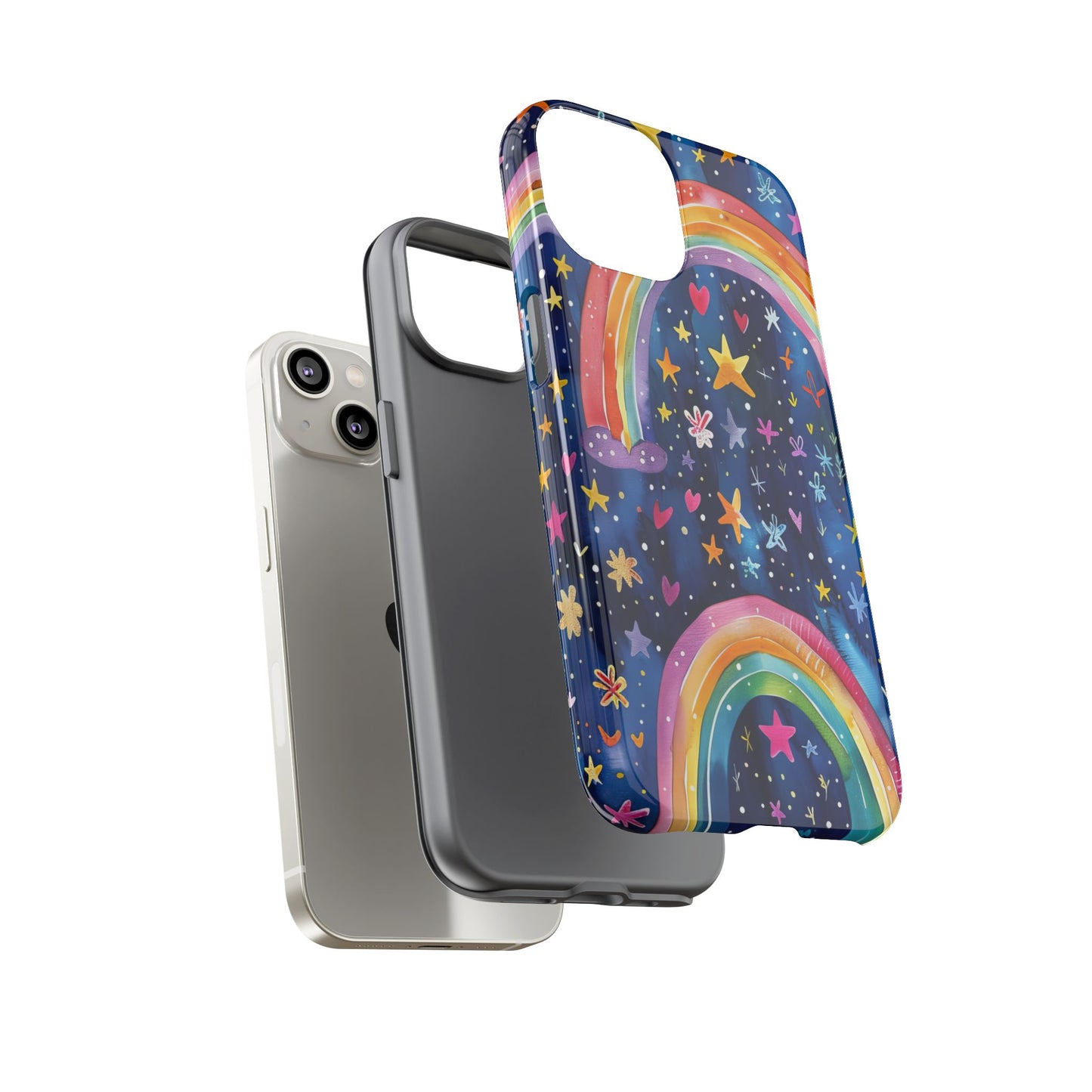 Colorful Rainbow Dreams - Psychedelic Stars Tough Phone Case for iPhone 16, 15, 14, 13, & 12 - Durable Protection