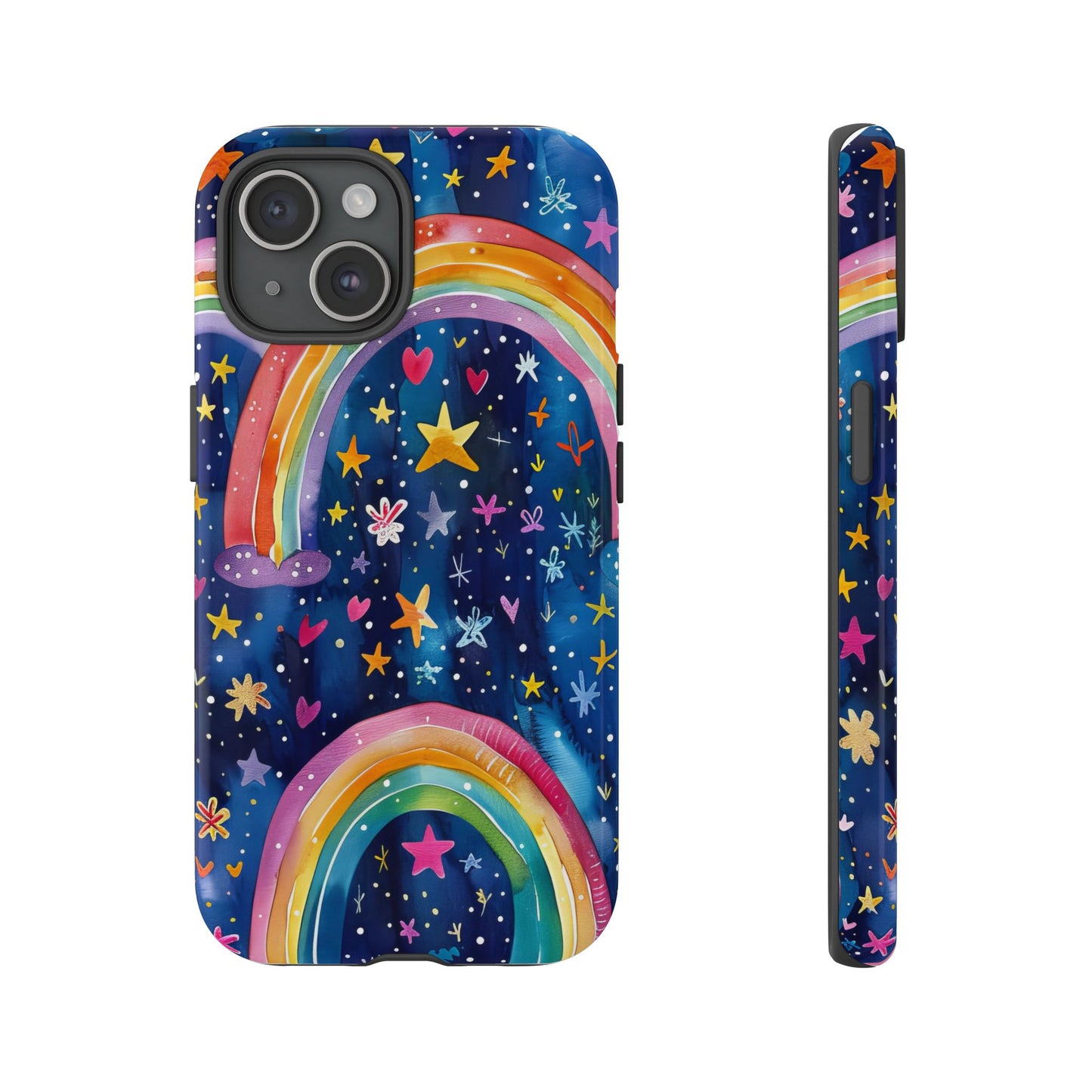Colorful Rainbow Dreams - Psychedelic Stars Tough Phone Case for iPhone 16, 15, 14, 13, & 12 - Durable Protection