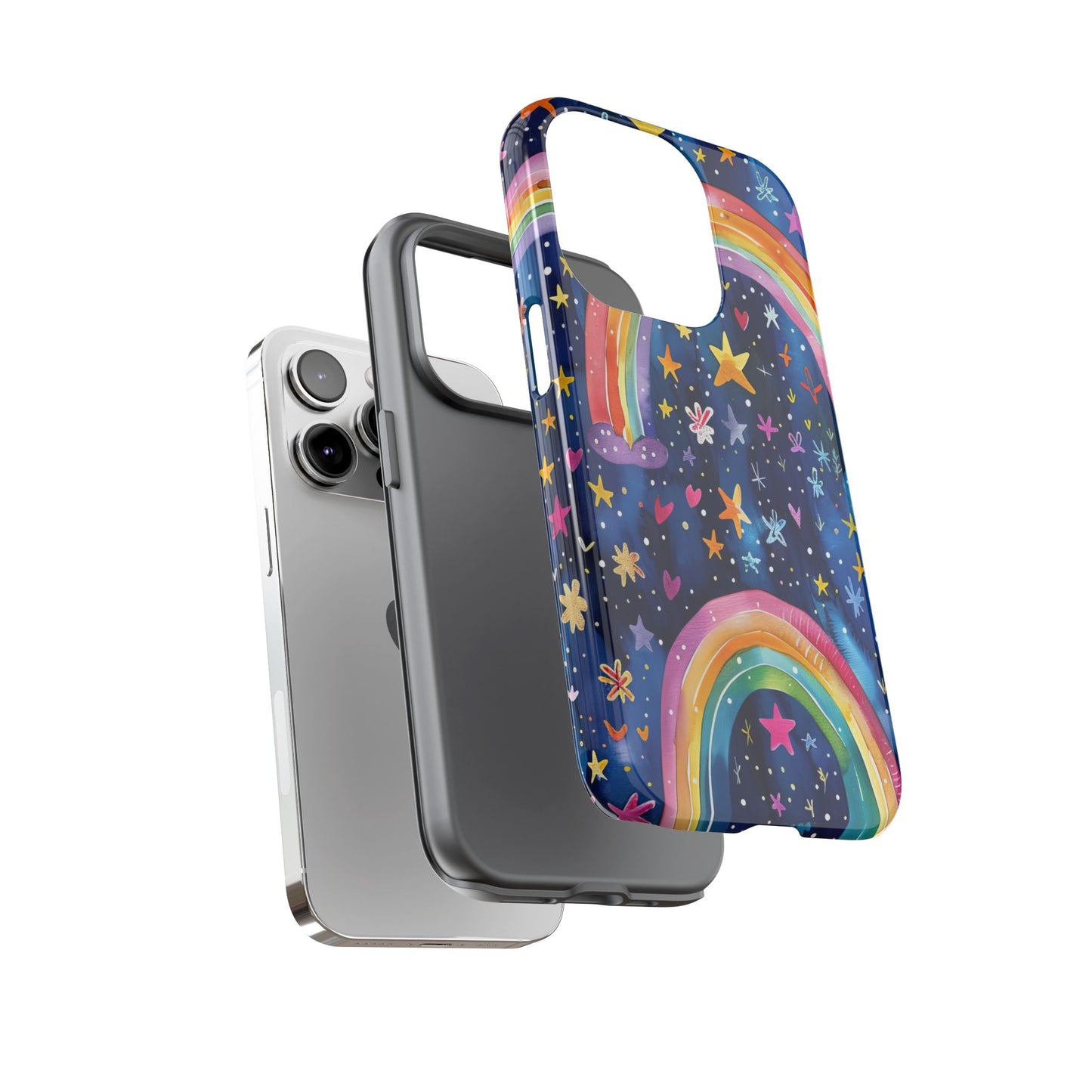 Colorful Rainbow Dreams - Psychedelic Stars Tough Phone Case for iPhone 16, 15, 14, 13, & 12 - Durable Protection