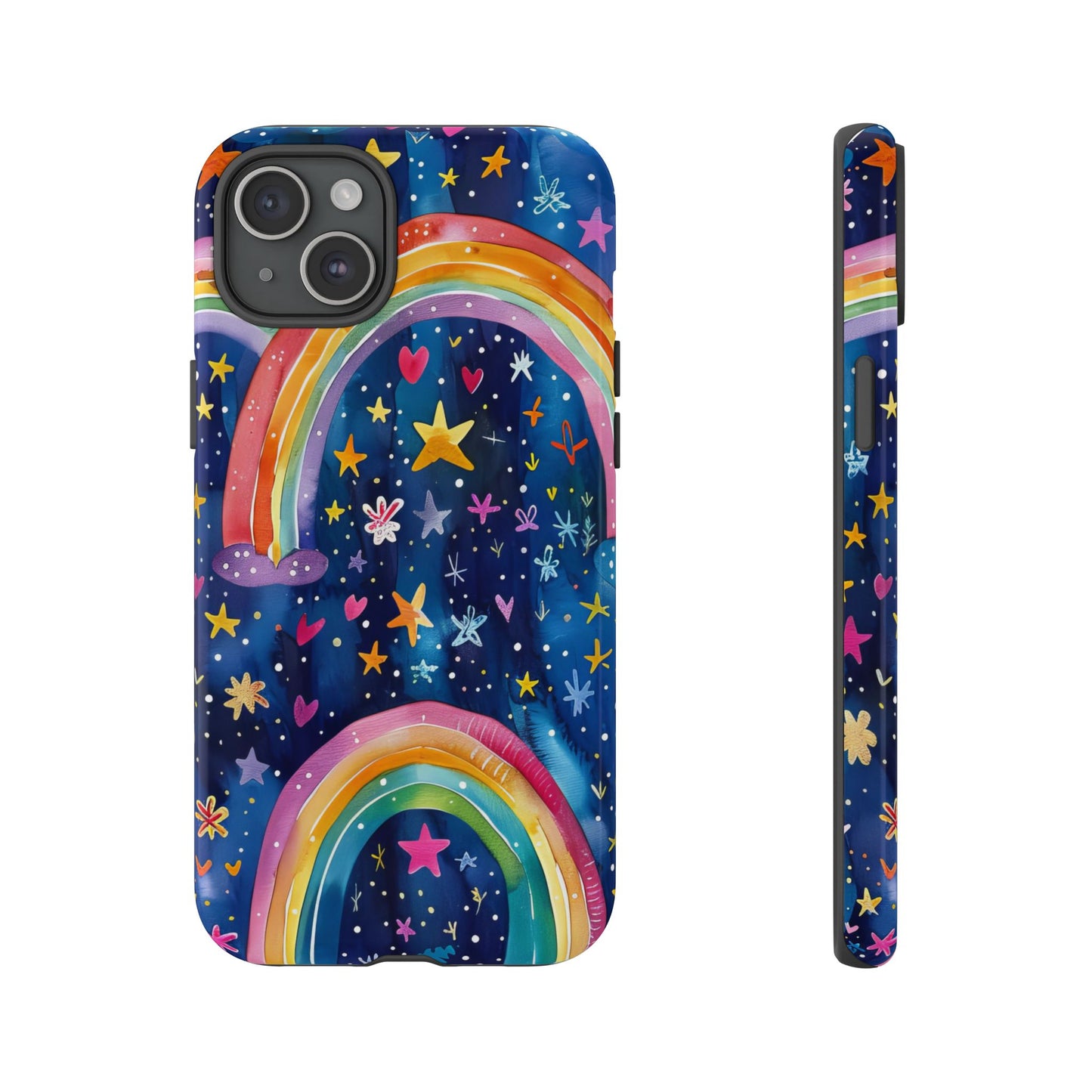 Colorful Rainbow Dreams - Psychedelic Stars Tough Phone Case for iPhone 16, 15, 14, 13, & 12 - Durable Protection