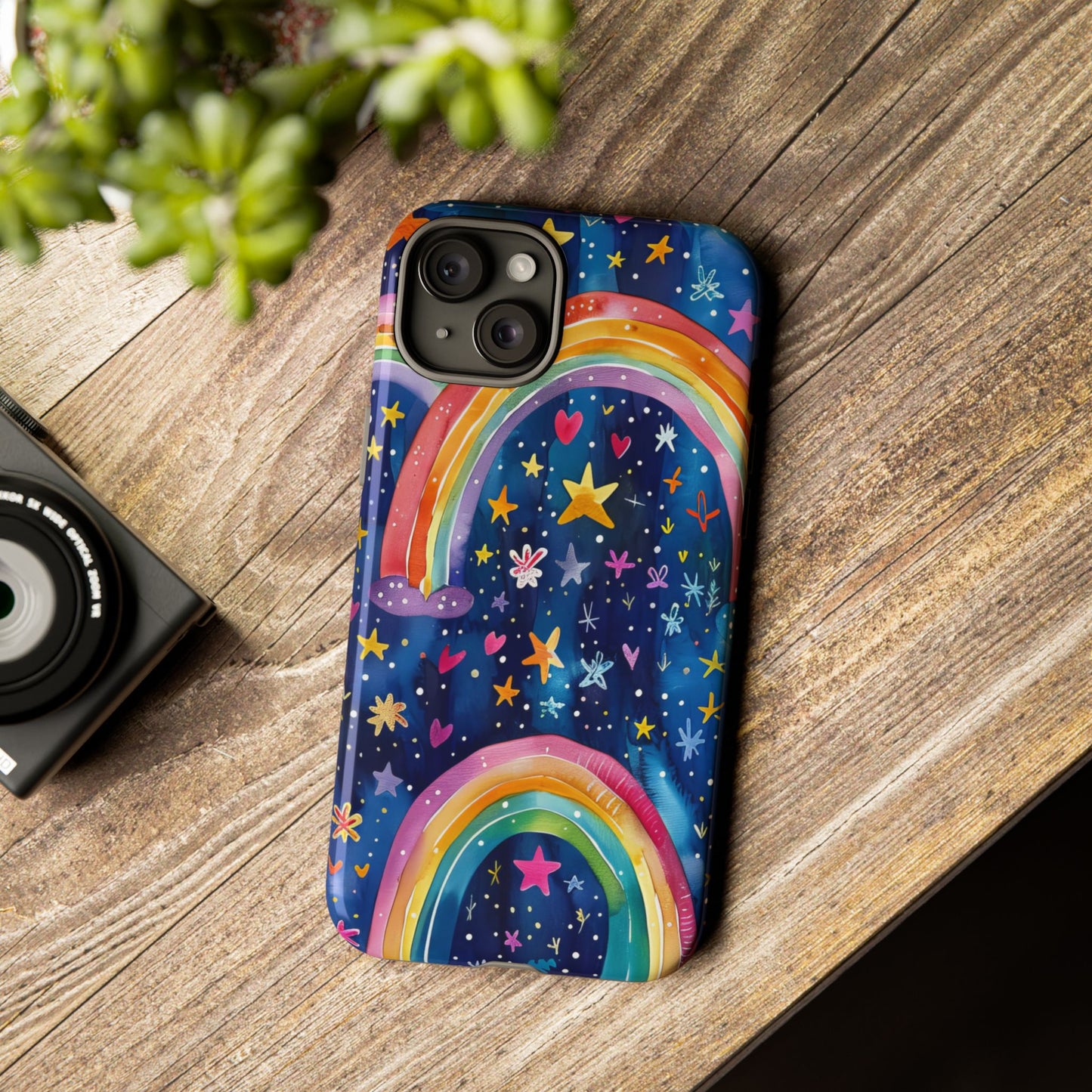 Colorful Rainbow Dreams - Psychedelic Stars Tough Phone Case for iPhone 16, 15, 14, 13, & 12 - Durable Protection