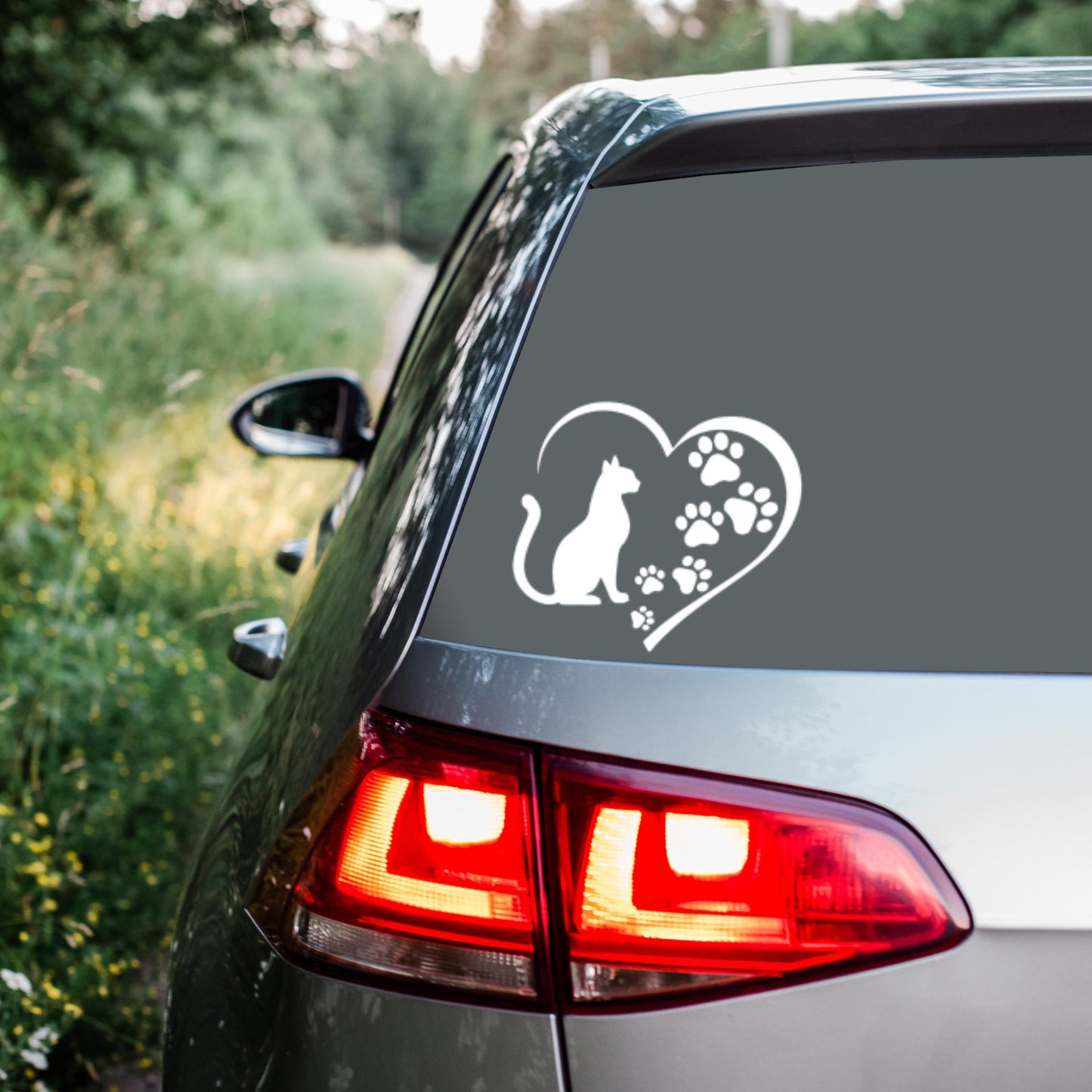 Cat in Heart with Paw Prints Vinyl Decal - Feline Decal, Decal for Car Windows, Trucks, Laptop, Mugs, Notebook, Phones, Tumblers, Kindle