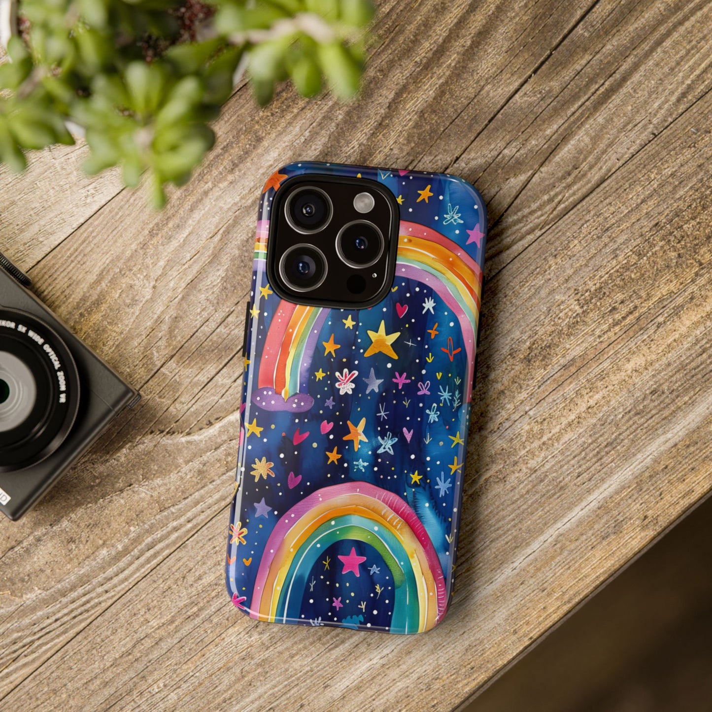 Colorful Rainbow Dreams - Psychedelic Stars Tough Phone Case for iPhone 16, 15, 14, 13, & 12 - Durable Protection