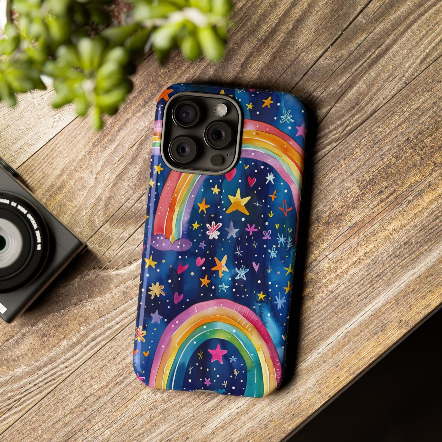 Colorful Rainbow Dreams - Psychedelic Stars Tough Phone Case for iPhone 16, 15, 14, 13, & 12 - Durable Protection