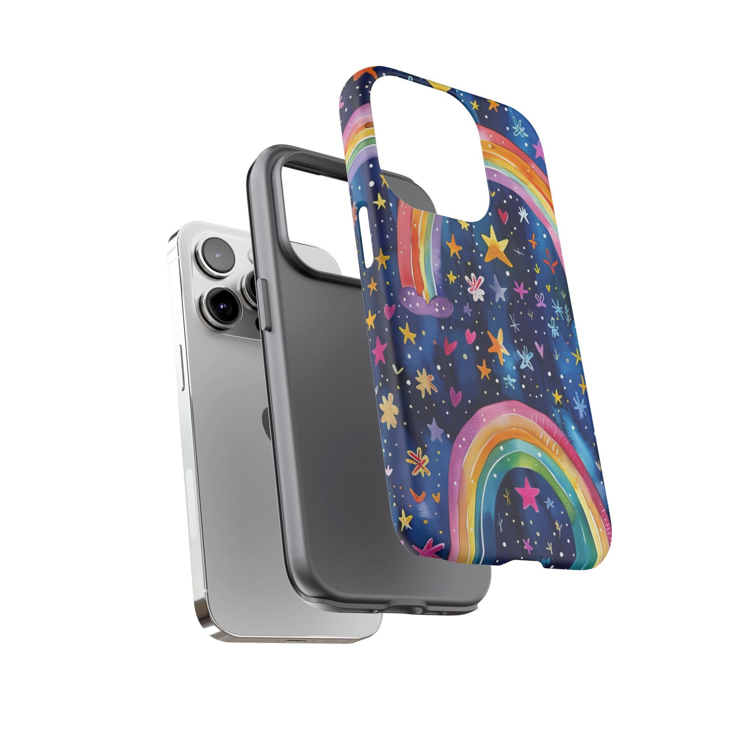 Colorful Rainbow Dreams - Psychedelic Stars Tough Phone Case for iPhone 16, 15, 14, 13, & 12 - Durable Protection