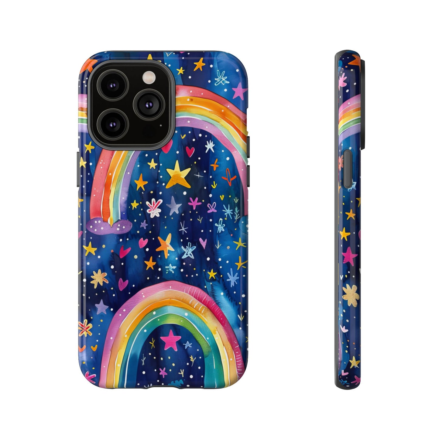 Colorful Rainbow Dreams - Psychedelic Stars Tough Phone Case for iPhone 16, 15, 14, 13, & 12 - Durable Protection