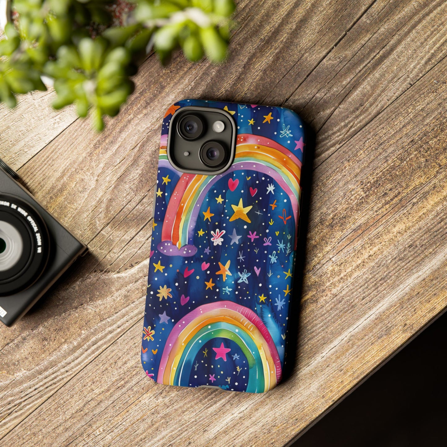 Colorful Rainbow Dreams - Psychedelic Stars Tough Phone Case for iPhone 16, 15, 14, 13, & 12 - Durable Protection