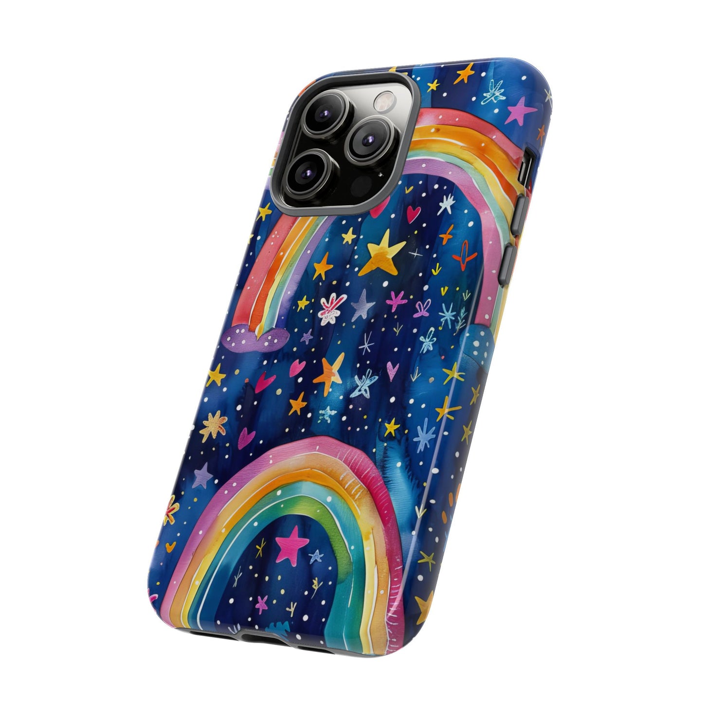 Colorful Rainbow Dreams - Psychedelic Stars Tough Phone Case for iPhone 16, 15, 14, 13, & 12 - Durable Protection