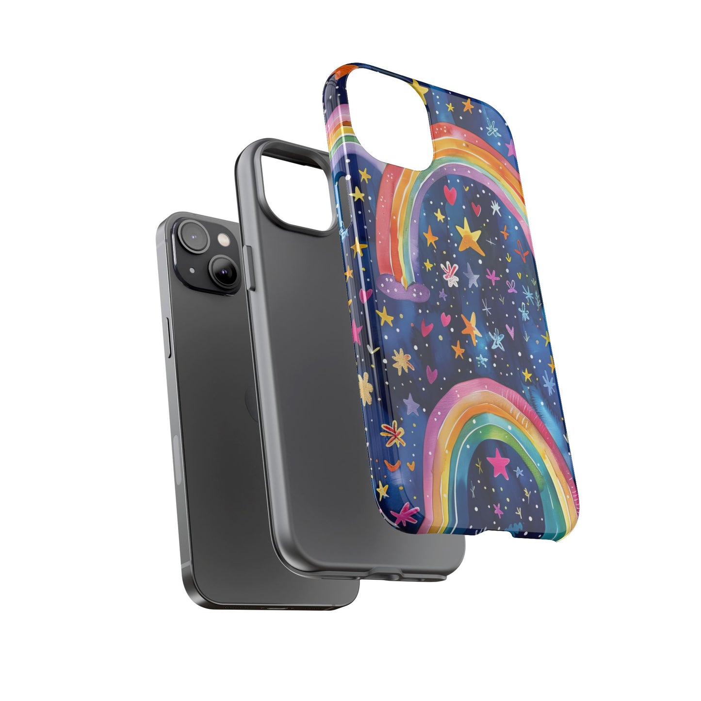 Colorful Rainbow Dreams - Psychedelic Stars Tough Phone Case for iPhone 16, 15, 14, 13, & 12 - Durable Protection