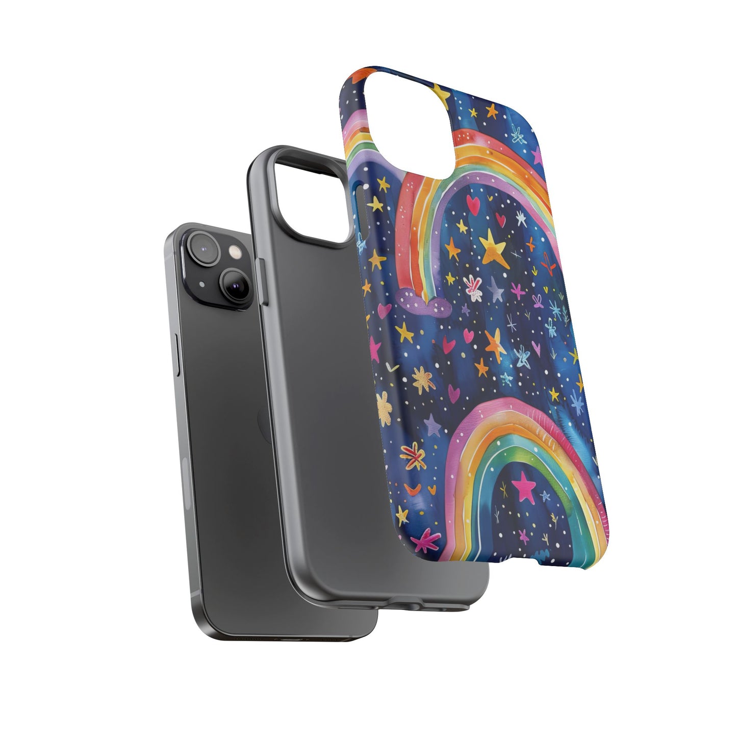 Colorful Rainbow Dreams - Psychedelic Stars Tough Phone Case for iPhone 16, 15, 14, 13, & 12 - Durable Protection