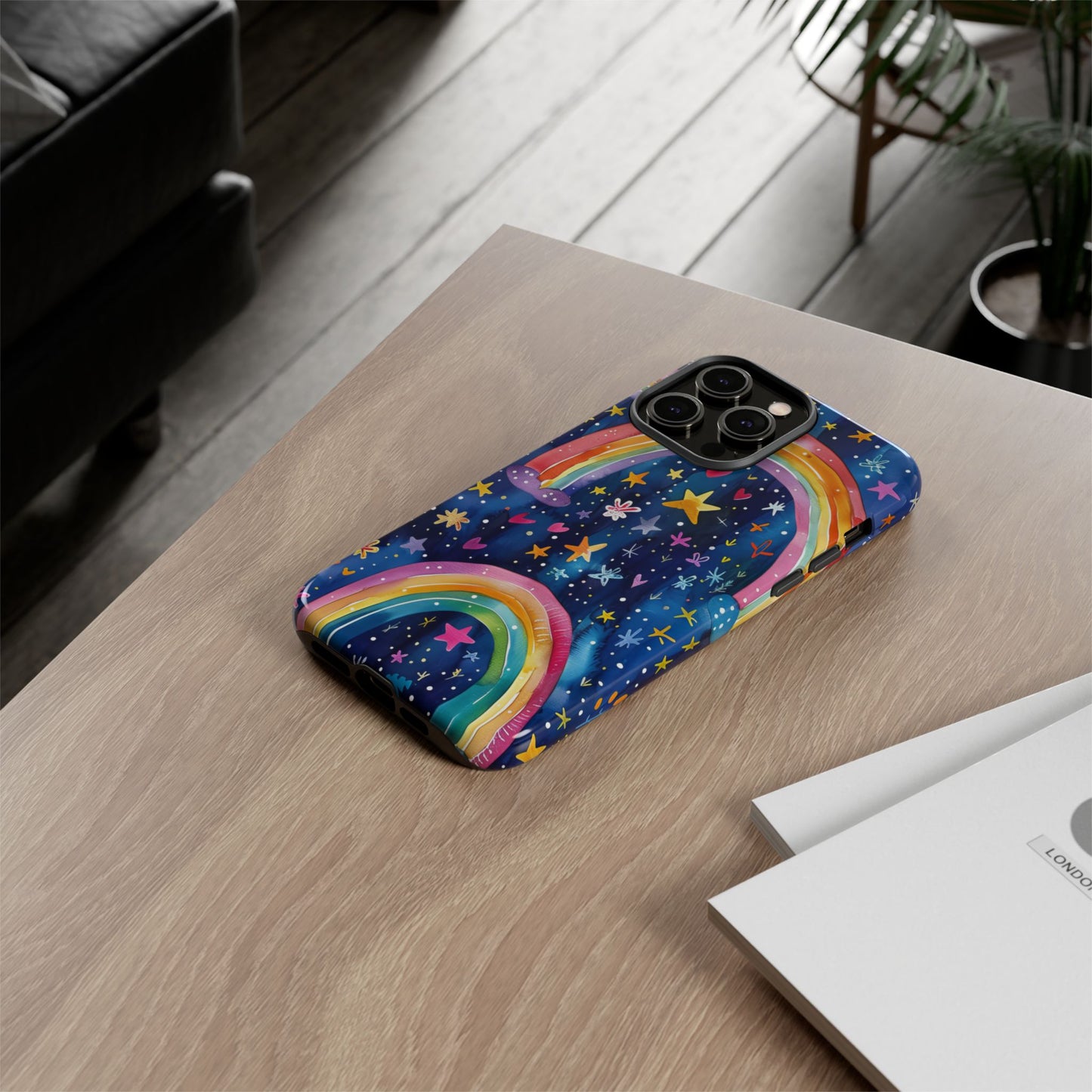 Colorful Rainbow Dreams - Psychedelic Stars Tough Phone Case for iPhone 16, 15, 14, 13, & 12 - Durable Protection