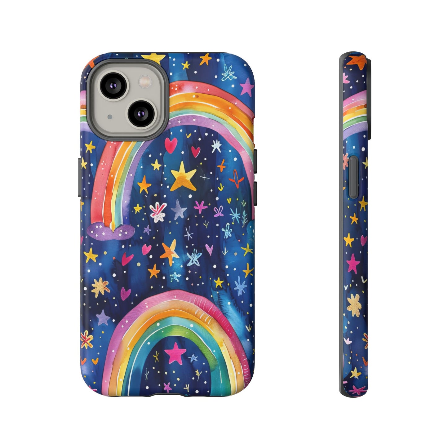Colorful Rainbow Dreams - Psychedelic Stars Tough Phone Case for iPhone 16, 15, 14, 13, & 12 - Durable Protection