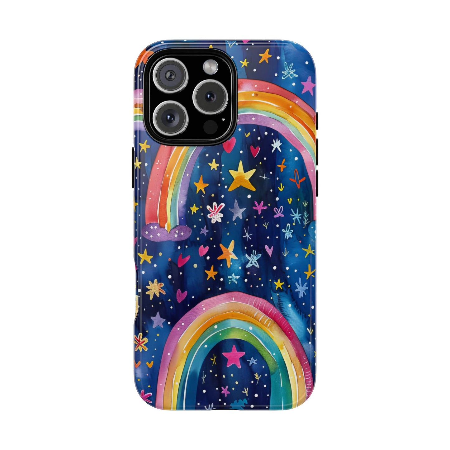 Colorful Rainbow Dreams - Psychedelic Stars Tough Phone Case for iPhone 16, 15, 14, 13, & 12 - Durable Protection