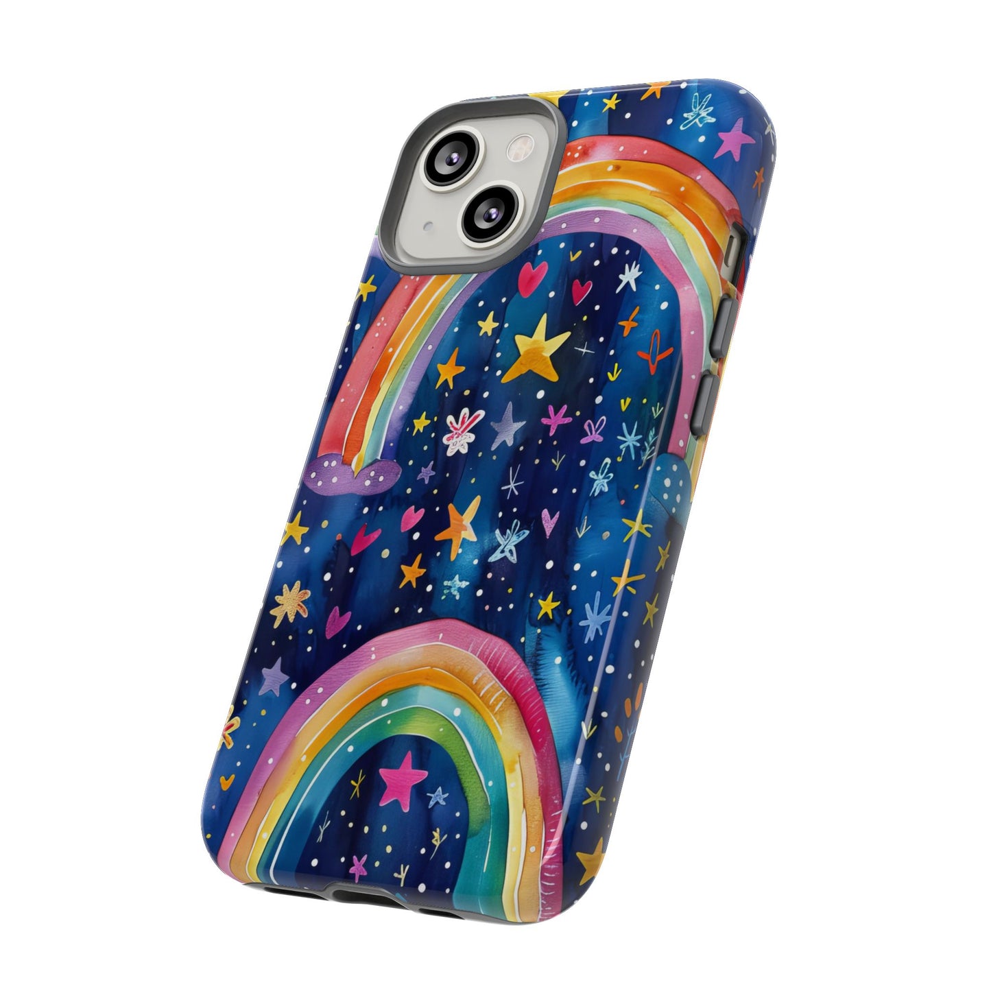 Colorful Rainbow Dreams - Psychedelic Stars Tough Phone Case for iPhone 16, 15, 14, 13, & 12 - Durable Protection
