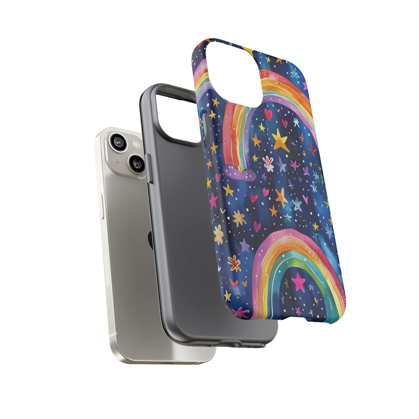 Colorful Rainbow Dreams - Psychedelic Stars Tough Phone Case for iPhone 16, 15, 14, 13, & 12 - Durable Protection