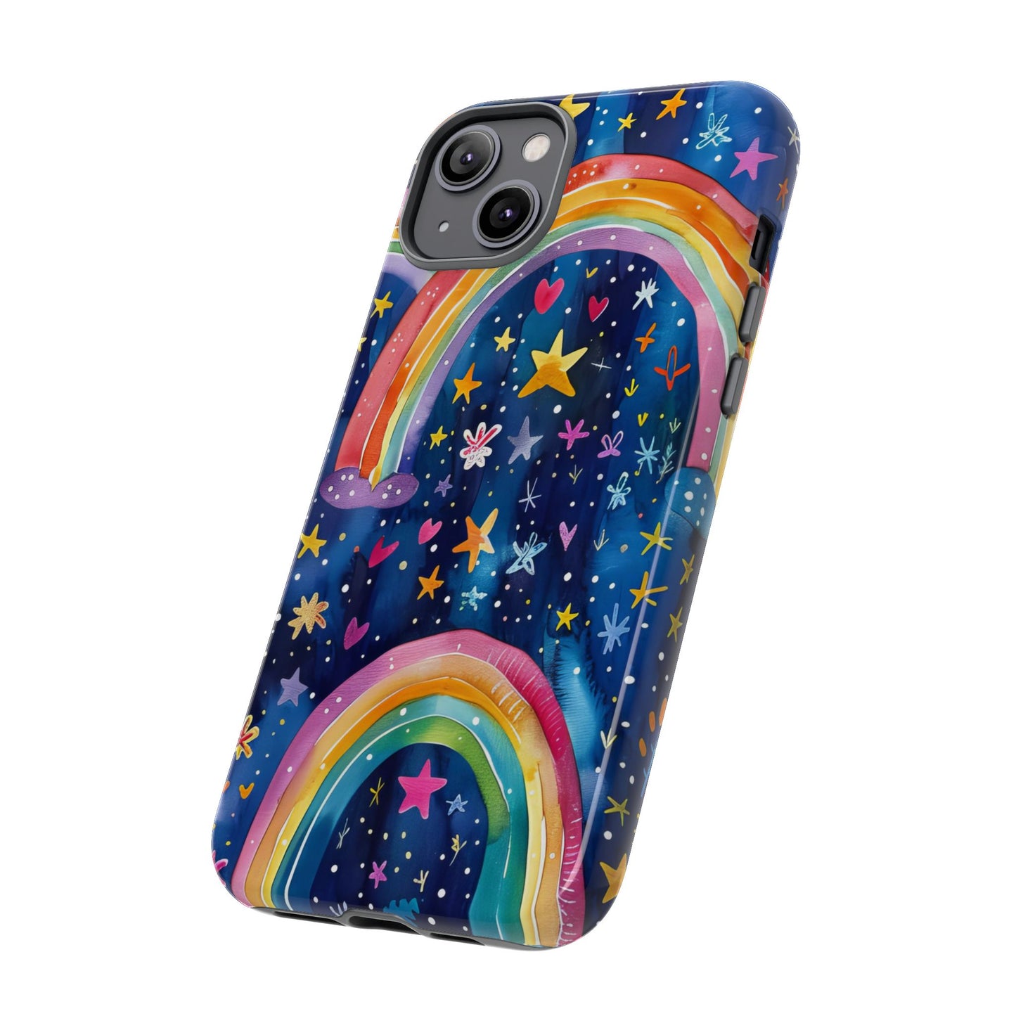 Colorful Rainbow Dreams - Psychedelic Stars Tough Phone Case for iPhone 16, 15, 14, 13, & 12 - Durable Protection