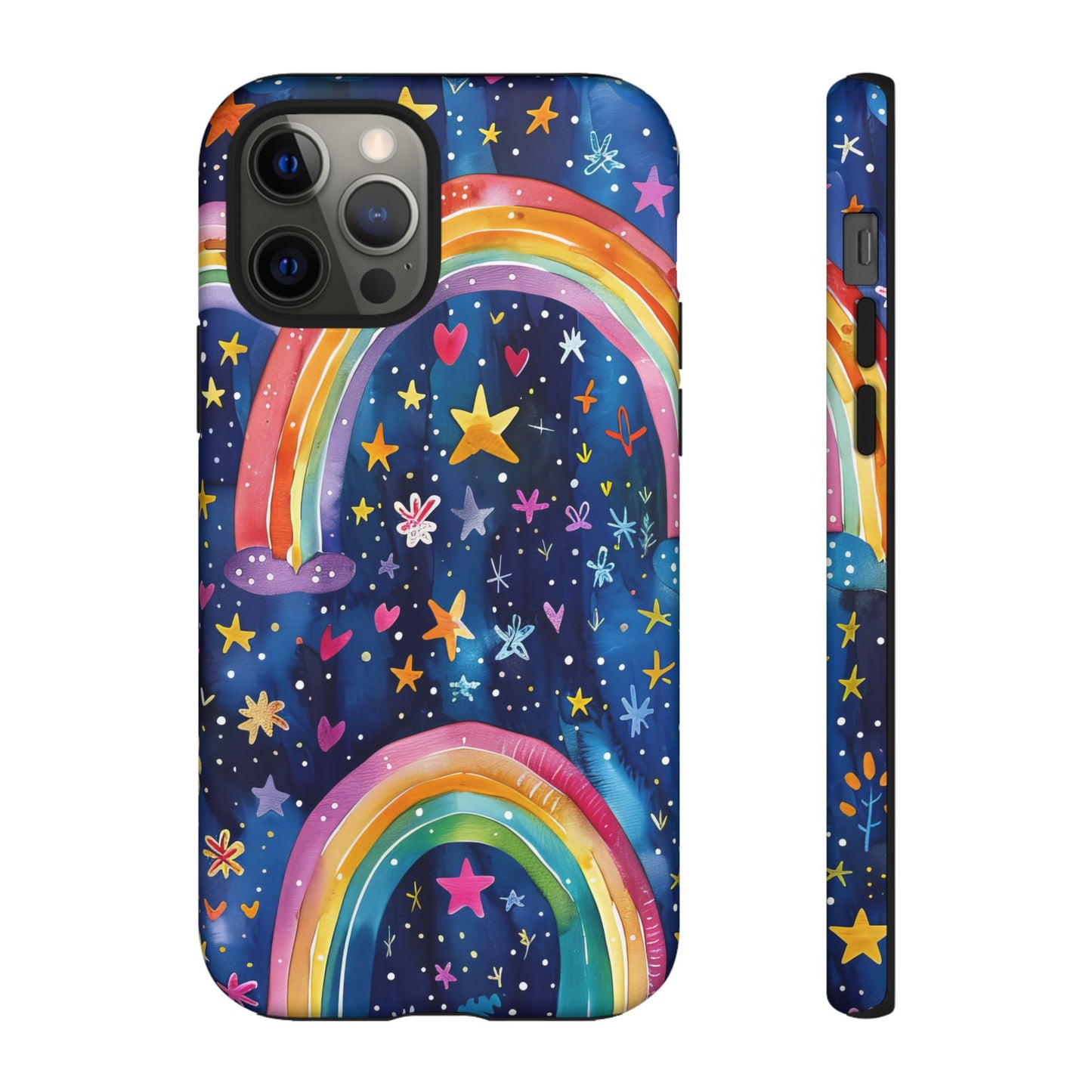 Colorful Rainbow Dreams - Psychedelic Stars Tough Phone Case for iPhone 16, 15, 14, 13, & 12 - Durable Protection