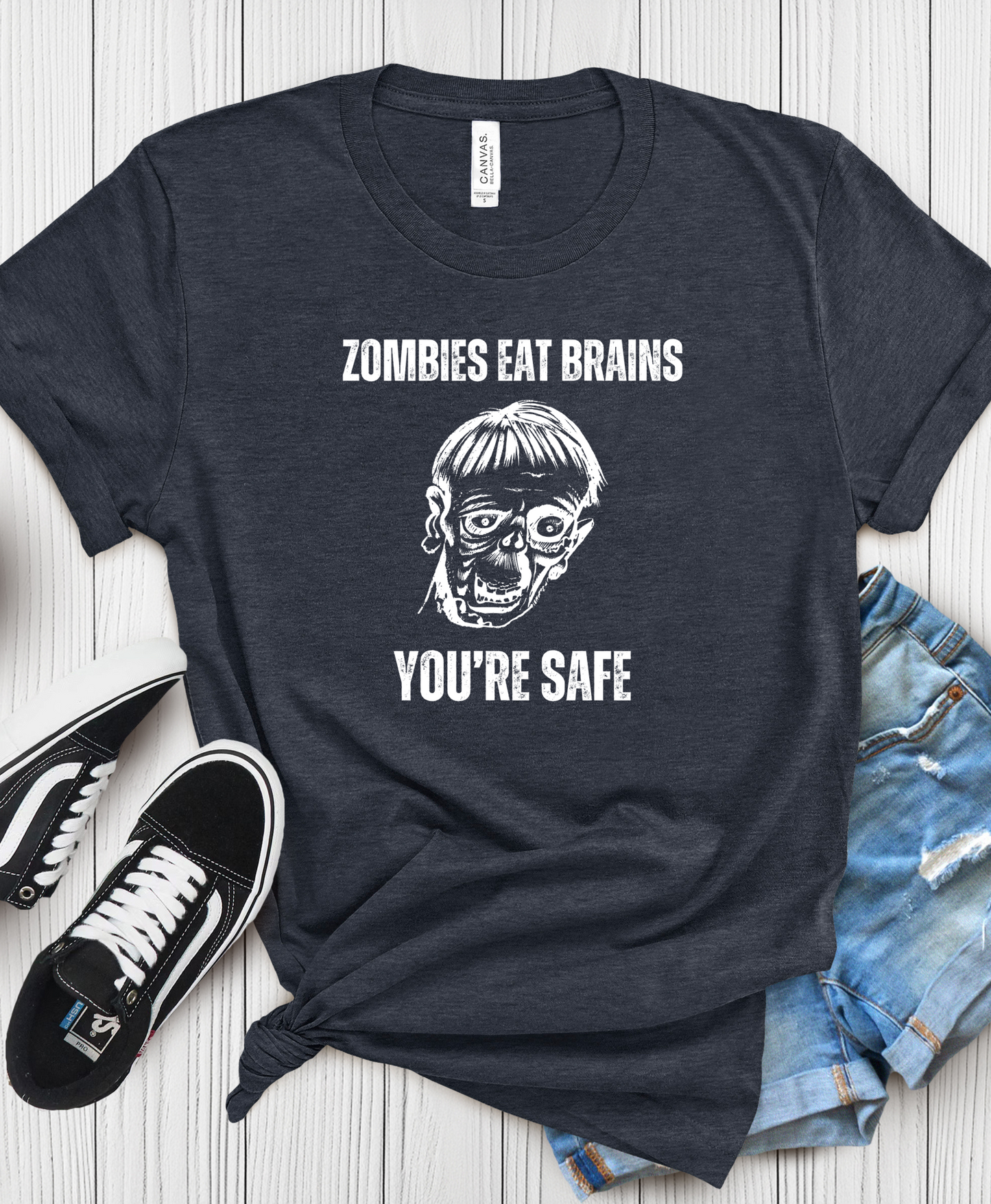 Zombies Eat Brains, You're Safe Sarcastic Halloween Tee, Funny Unisex T-Shirt