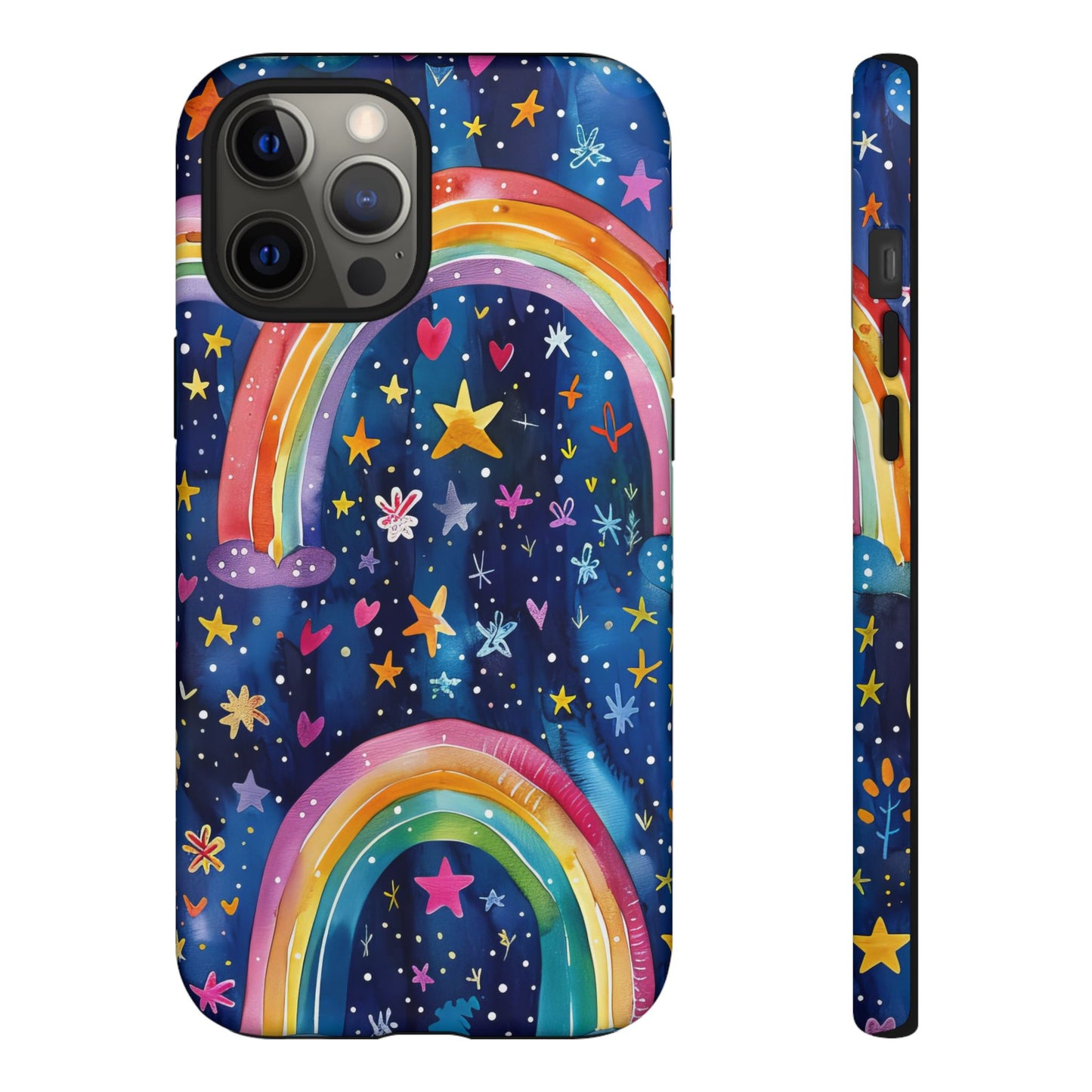 Colorful Rainbow Dreams - Psychedelic Stars Tough Phone Case for iPhone 16, 15, 14, 13, & 12 - Durable Protection