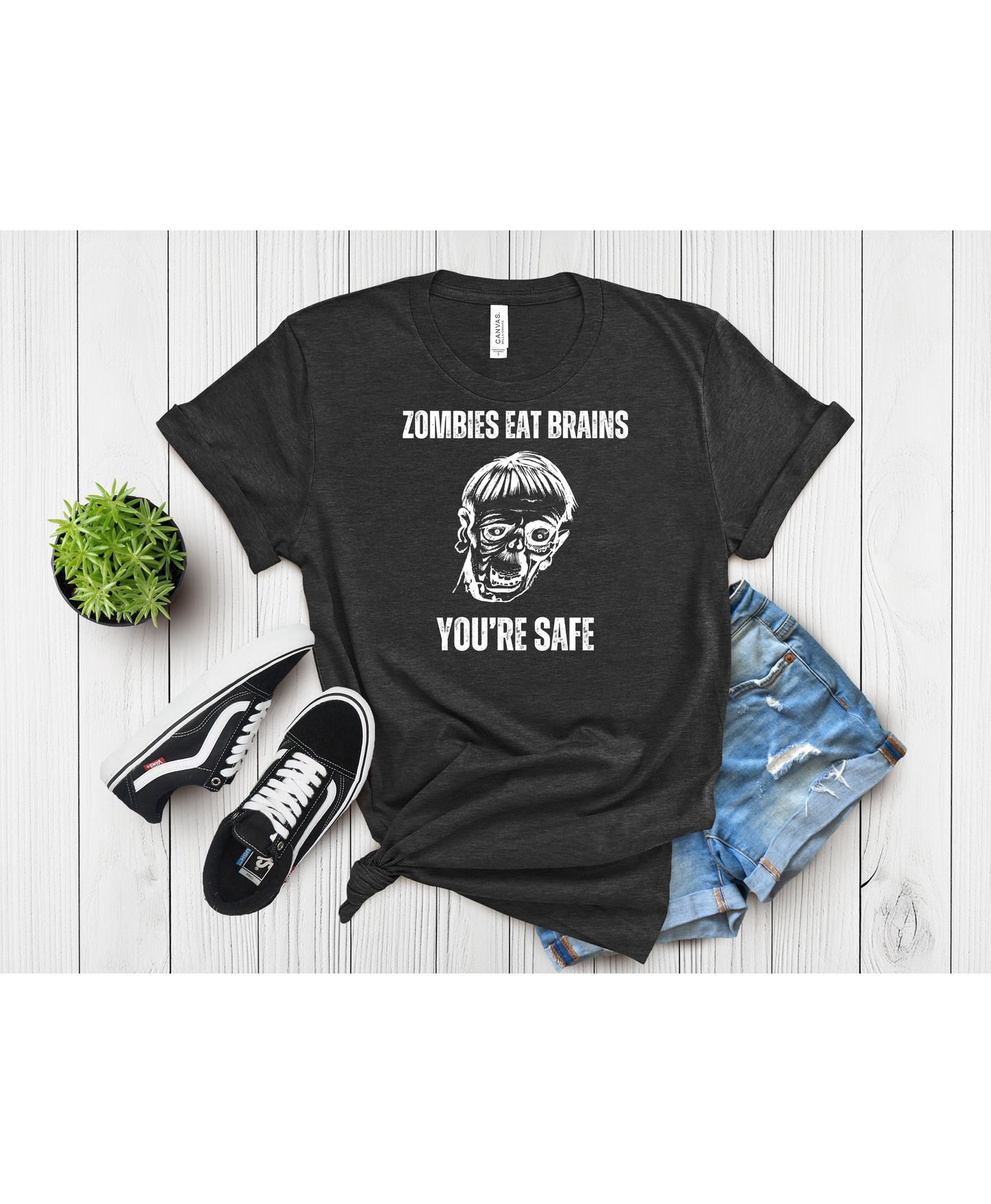 Zombies Eat Brains, You're Safe Sarcastic Halloween Tee, Funny Unisex T-Shirt
