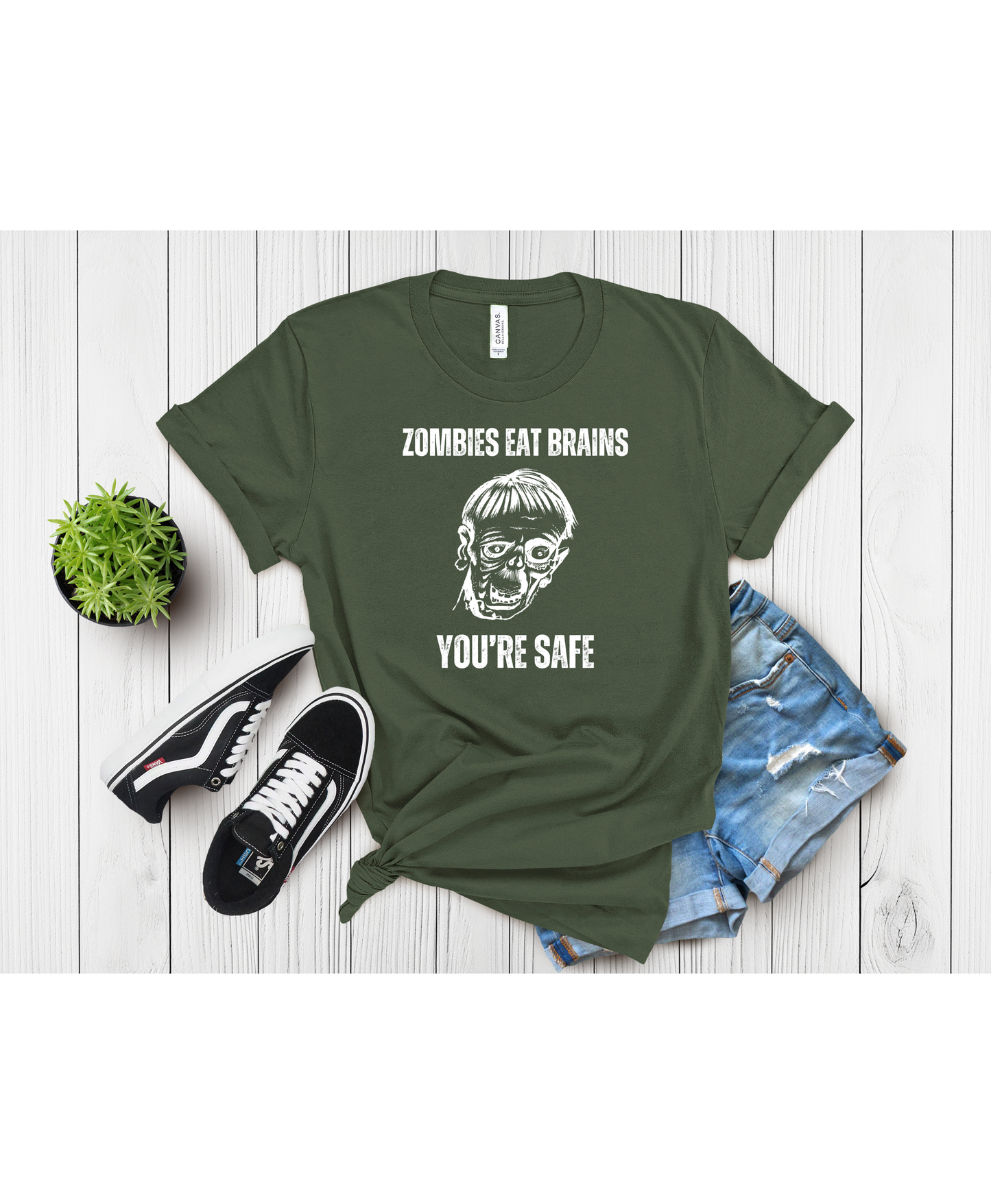 Zombies Eat Brains, You're Safe Sarcastic Halloween Tee, Funny Unisex T-Shirt