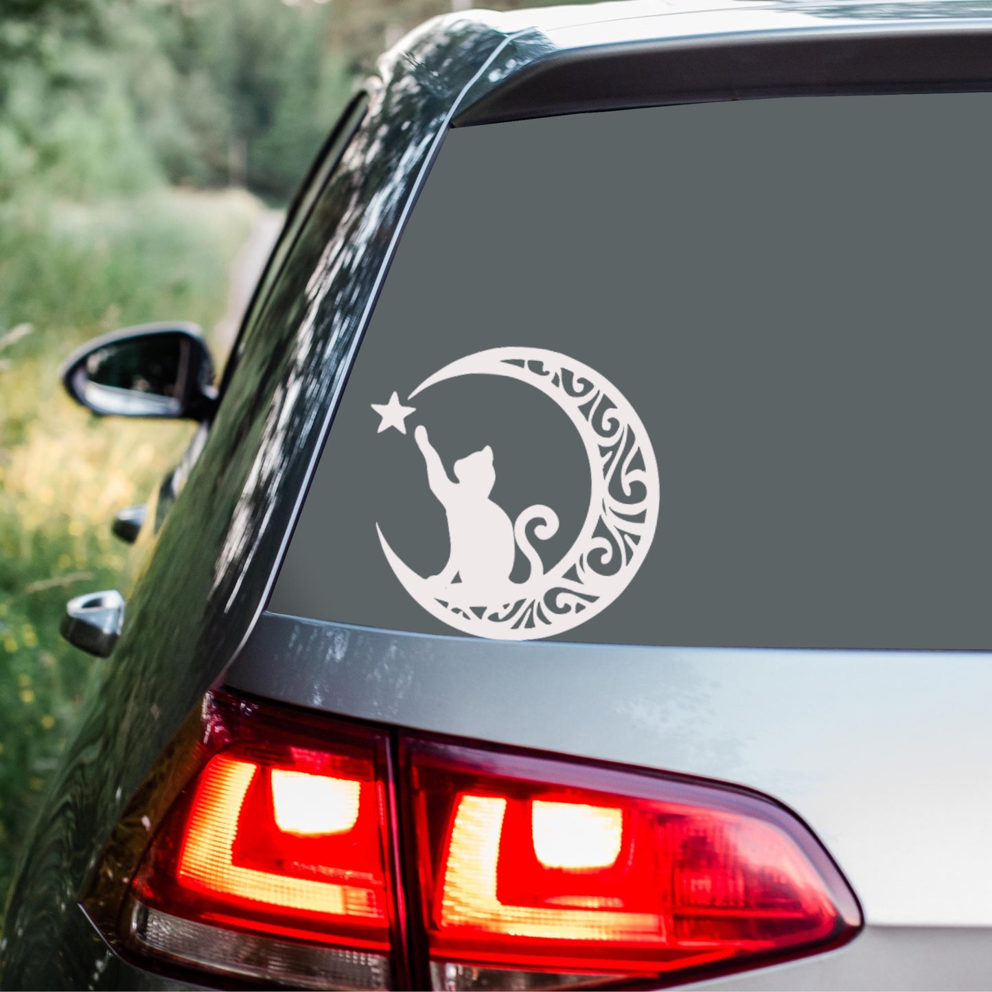 Mandala Cat On The Moon BOHO Silhouette - Vinyl Decal, Decal for Car Windows, Trucks, Laptop, Mugs, Notebook, Phones, Tumblers, Kindle