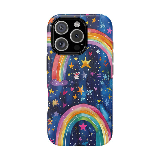 Colorful Rainbow Dreams - Psychedelic Stars Tough Phone Case for iPhone 16, 15, 14, 13, & 12 - Durable Protection