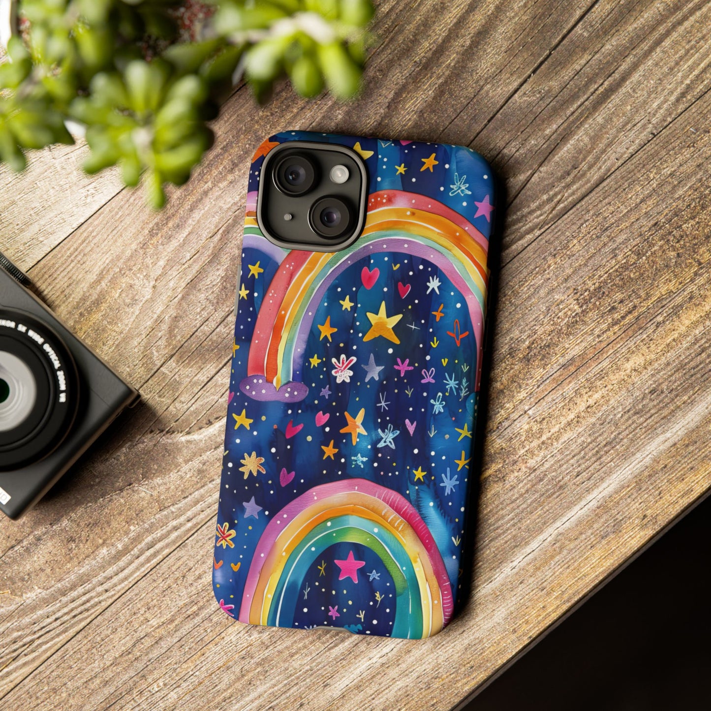 Colorful Rainbow Dreams - Psychedelic Stars Tough Phone Case for iPhone 16, 15, 14, 13, & 12 - Durable Protection