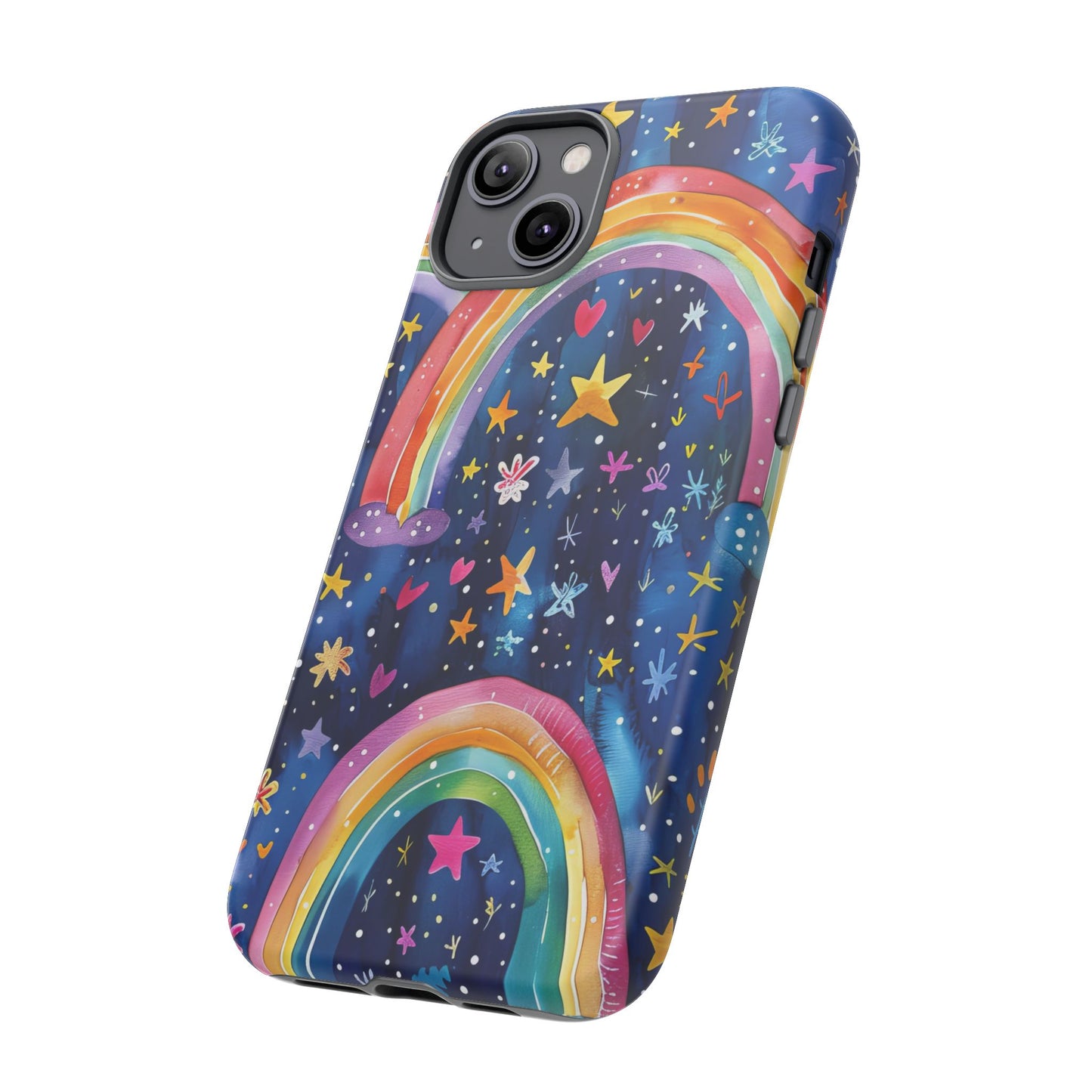 Colorful Rainbow Dreams - Psychedelic Stars Tough Phone Case for iPhone 16, 15, 14, 13, & 12 - Durable Protection