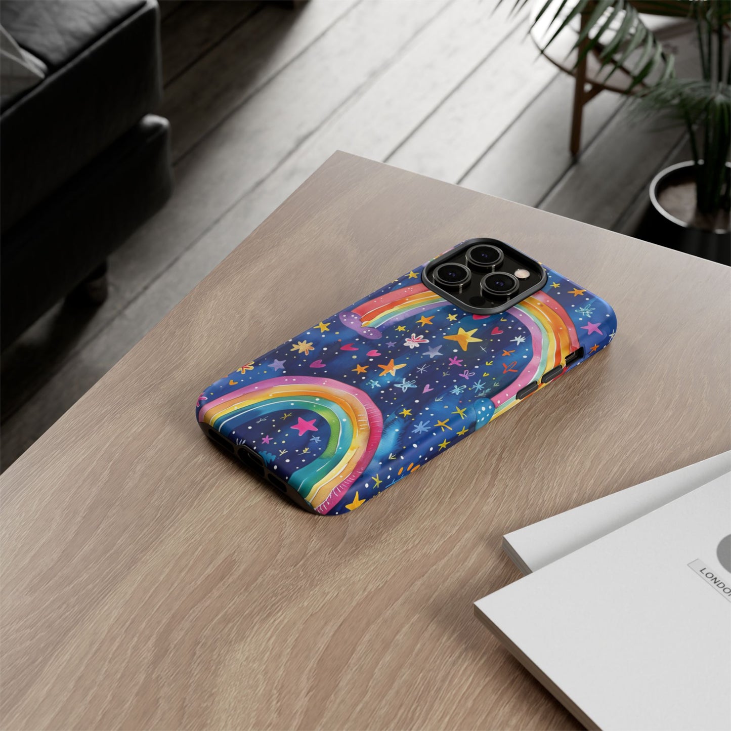 Colorful Rainbow Dreams - Psychedelic Stars Tough Phone Case for iPhone 16, 15, 14, 13, & 12 - Durable Protection