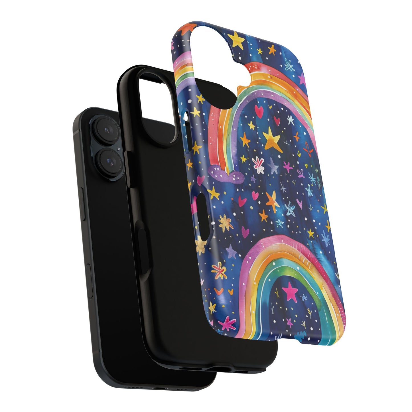 Colorful Rainbow Dreams - Psychedelic Stars Tough Phone Case for iPhone 16, 15, 14, 13, & 12 - Durable Protection