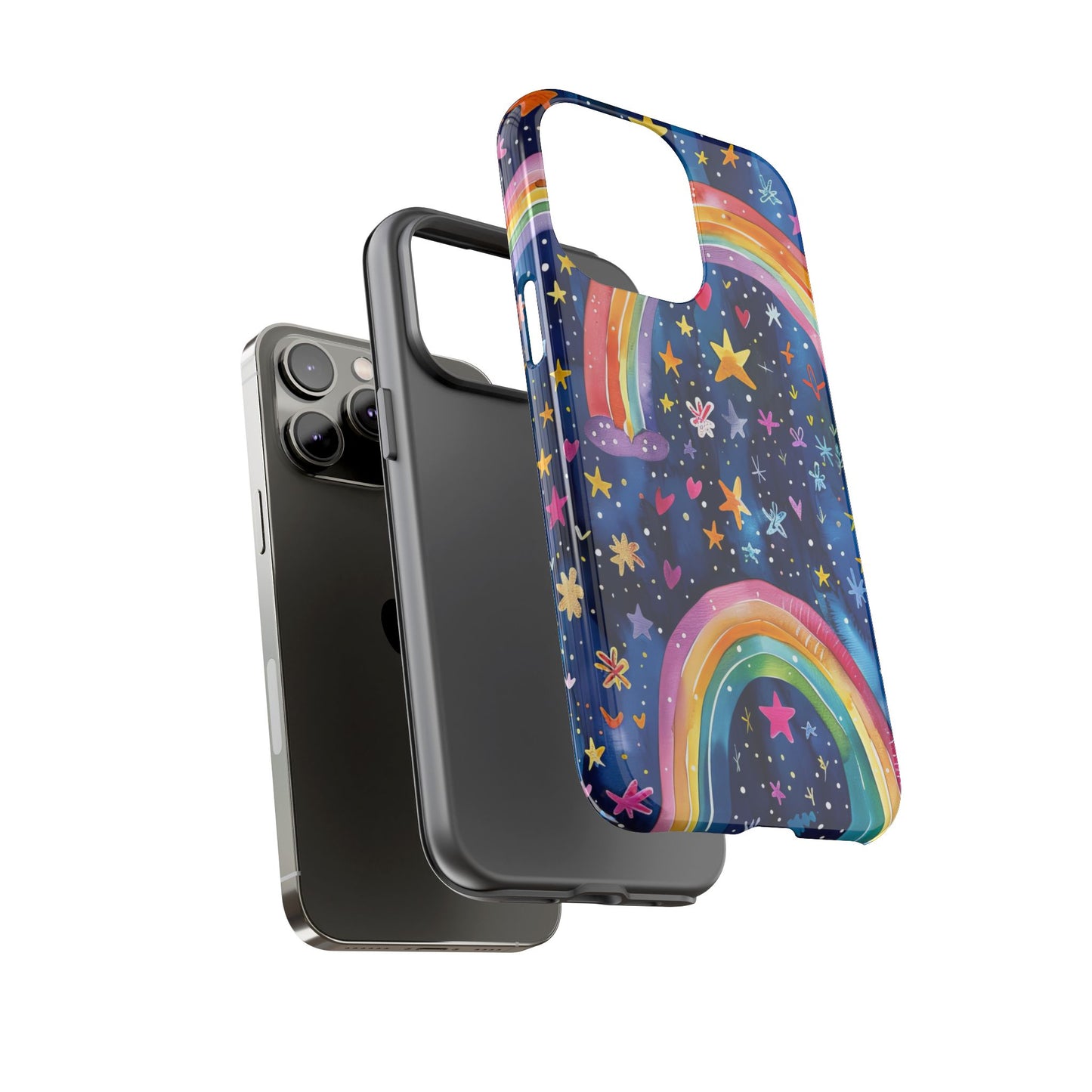 Colorful Rainbow Dreams - Psychedelic Stars Tough Phone Case for iPhone 16, 15, 14, 13, & 12 - Durable Protection