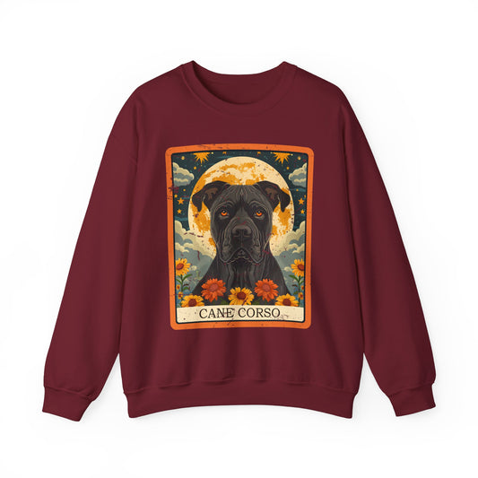 Cane Corso – Majestic Dog Sweatshirt, Full Moon and Sunflowers - Unisex Heavy Blend™ Crewneck Sweatshirt - Grunged Look